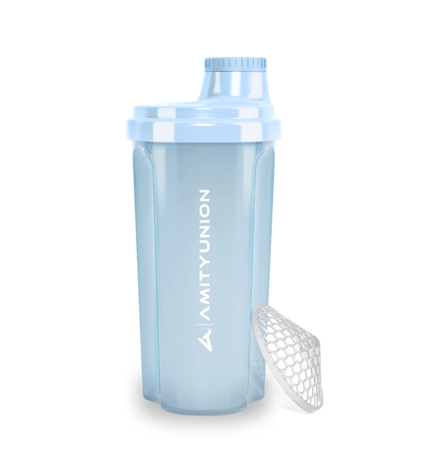 Protein Shaker 'Heaven' 500ml - Leak-Proof BPA Free with Sieve & Scale - Perfect for Creamy Whey Protein Isolates & BCAA - Sky Blue Fitness Mixer - Buy Online on GoSupps.com