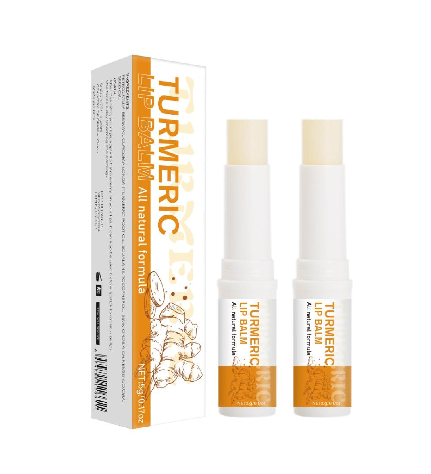 2PCS Turmeric Lip Balm for Dry Lips Moisturizing Hydrating Lip Balm Lipstick Reduce Lip Wrinkles Improves Dark Lip Balm All-Day Moisturizing Even Lip Tone With Turmeric Root - Buy Online on GoSupps.com