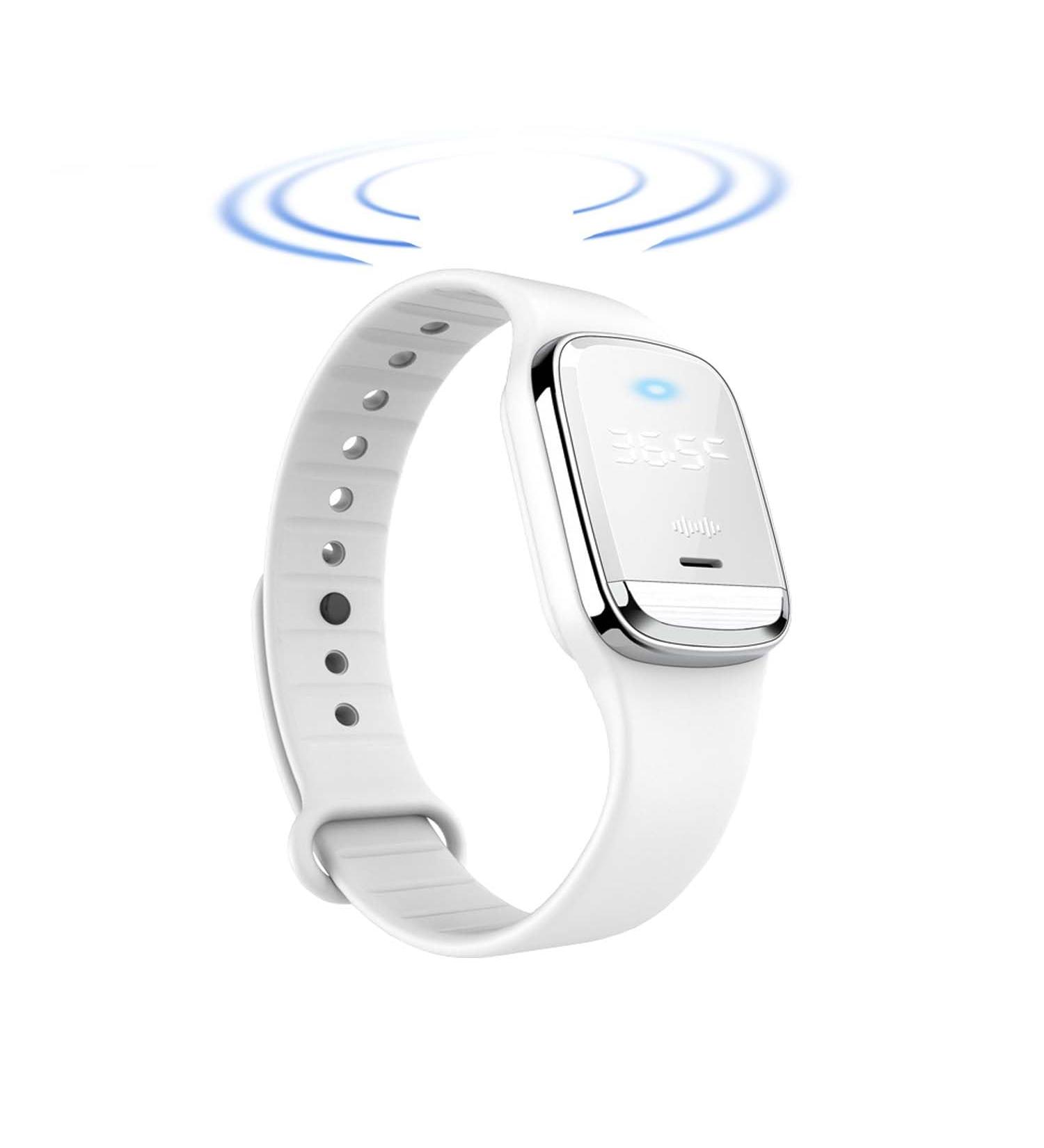 Feloyal Mosquito Protection Bracelet - Rechargeable Waterproof Ultrasound Body Temperature Display for Adults & Children | Effective Mosquito Defense for Indoor & Outdoor Use - White - Buy Online on GoSupps.com