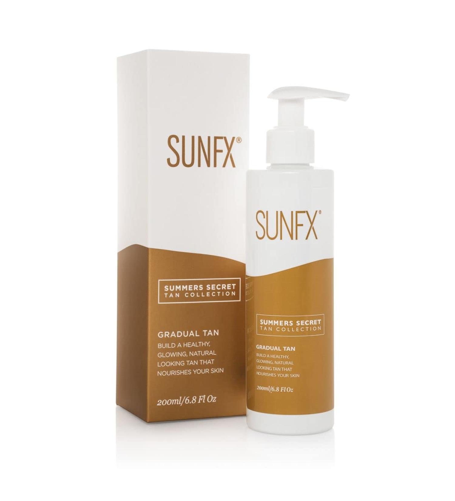 SunFX Gradual Tan Body Lotion Self Tanner 200ml | Hydrating Tan Extender Moisturizer | Cruelty-Free | Enriched with Aloe, Vitamin A & E - Buy Online on GoSupps.com