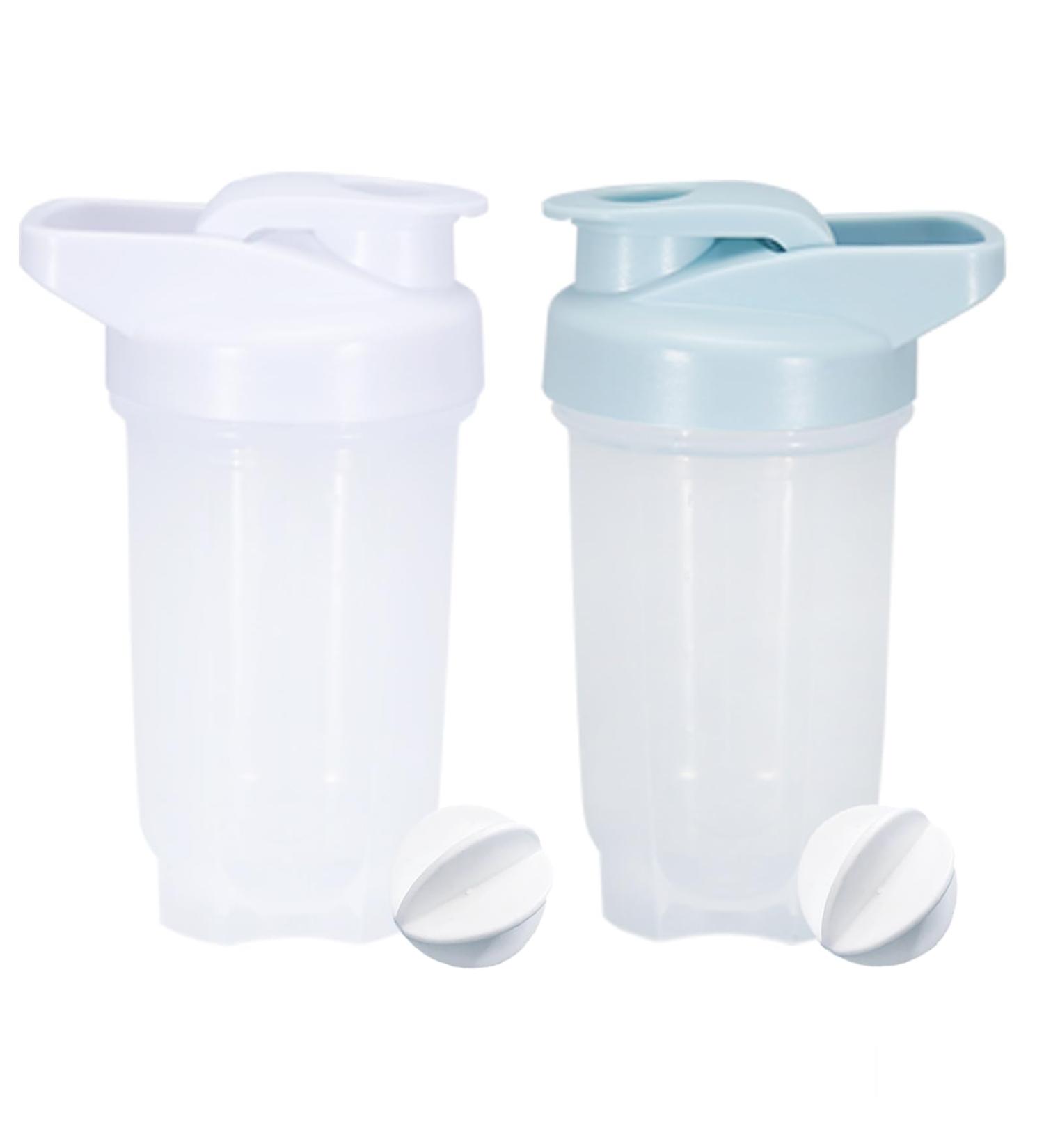 Yayoung Protein Shaker Bottle 300ml - Leakproof BPA Free Mixer for Supplements - 2PCs White & Blue - Perfect for Creamy Whey Protein Shakes - Buy Online on GoSupps.com