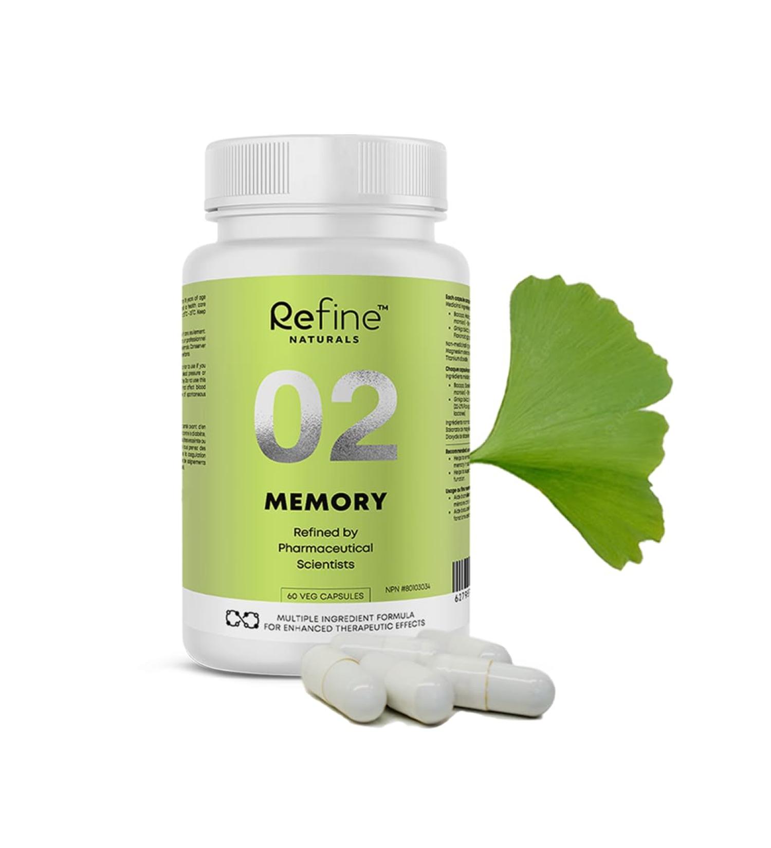 Refine Naturals Brain Supplement with Ginkgo Biloba & Bacopa for Memory & Focus | Extra Strength Ginkgo Extract | Memory Aid Capsules Highest Rating | Better than 120mg Brain Pills | Best Herbal & Natural Health Support | 60 Capsules - Buy Online on GoSupps.com