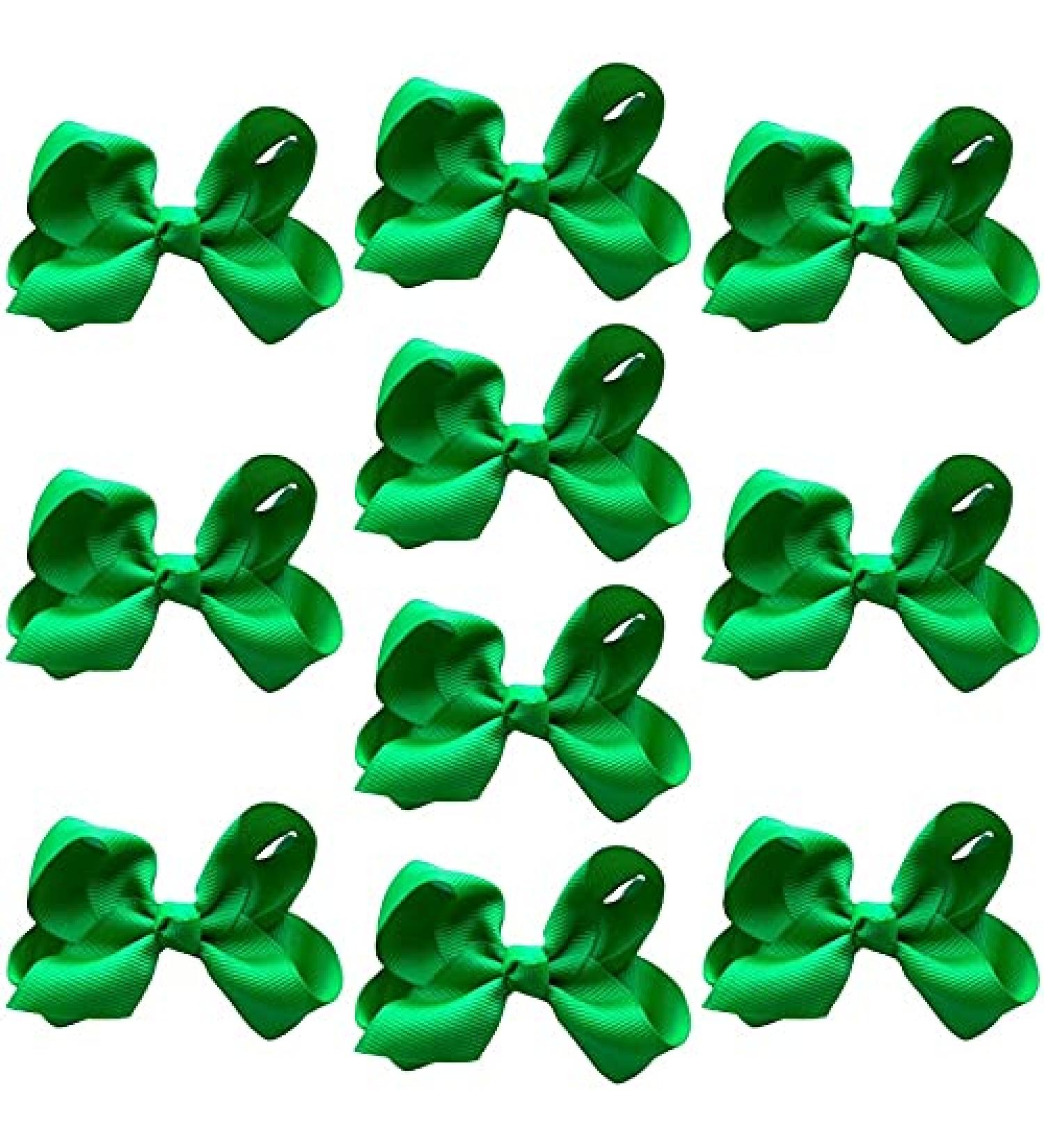 10pk Green Hair Bows Knots Clips Slides Grips 3" Inch 7.6cm Solid Colour Girls School Hairbow Accessories Emrald Green - Buy Online on GoSupps.com