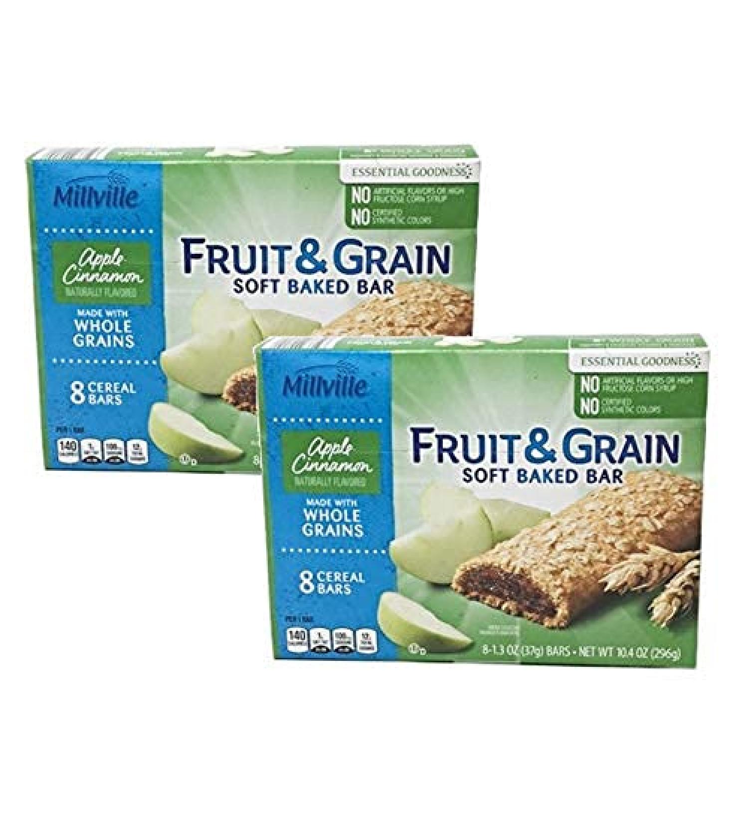 Millville Fruit & Grain Soft Baked Bar Naturally Flavored Real Fruit Filling: Apple Cinnamon - 16 ct.