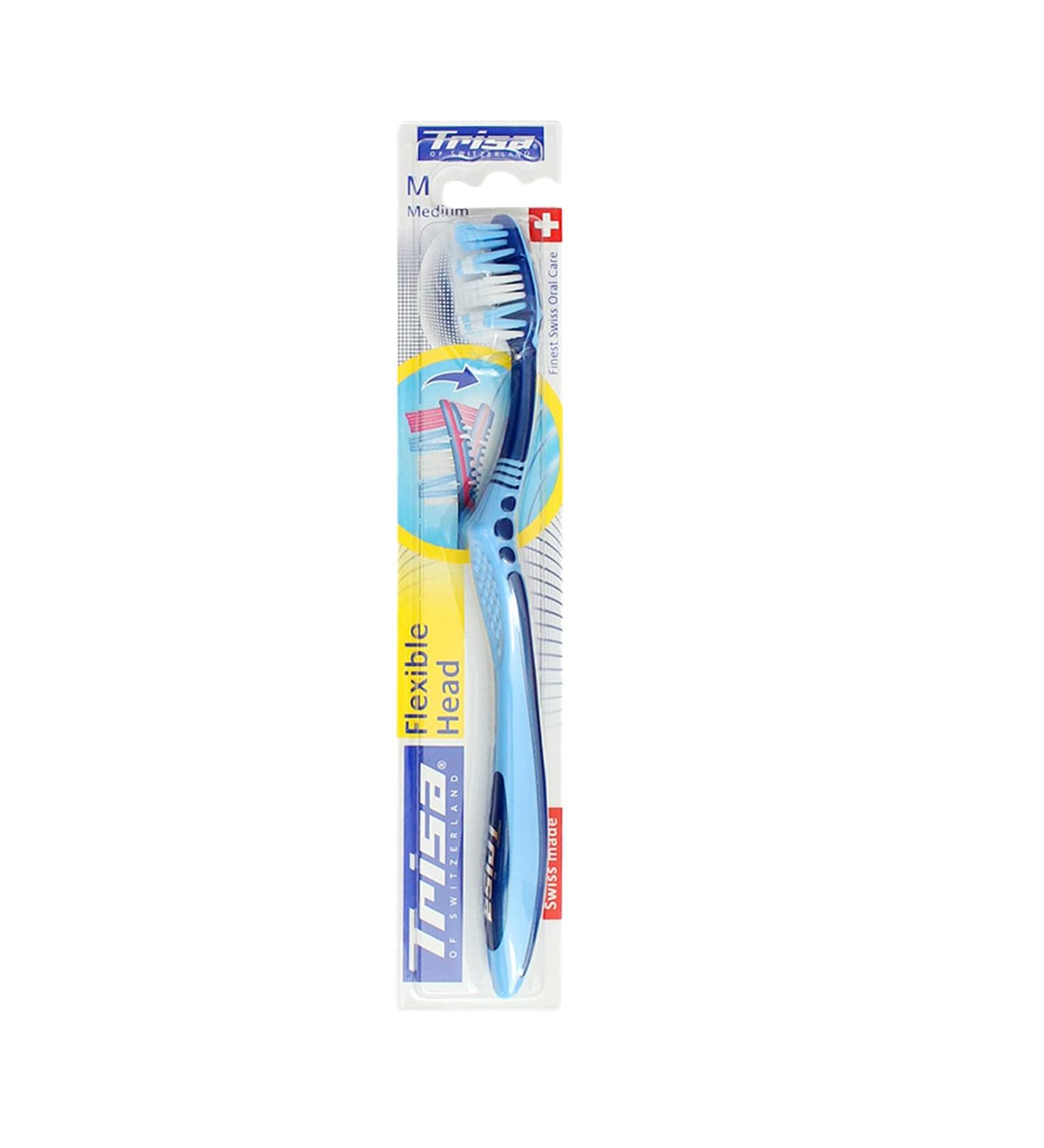 Trisa Flexible Head Manual Toothbrush - Optimal Dental Care Medium Multi-Color (Blue/Green/Pink/Yellow) - 1 Piece - Buy Online on GoSupps.com