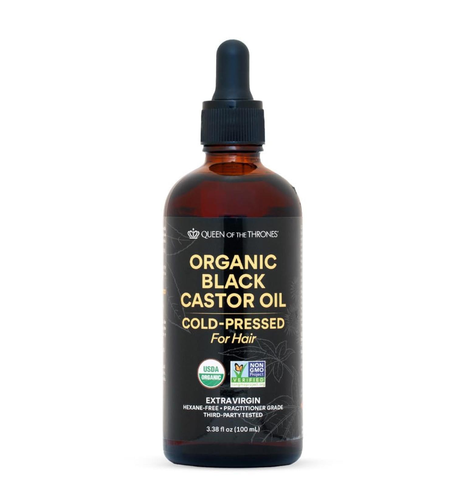 QUEEN OF THE THRONES Organic Black Castor Oil - 100mL with Dropper| 100% Pure Certified Organic Hexane-Free Extra Virgin | Moisturizing & Conditioning Oil for Skin Hair & Nails - Buy Online on GoSupps.com