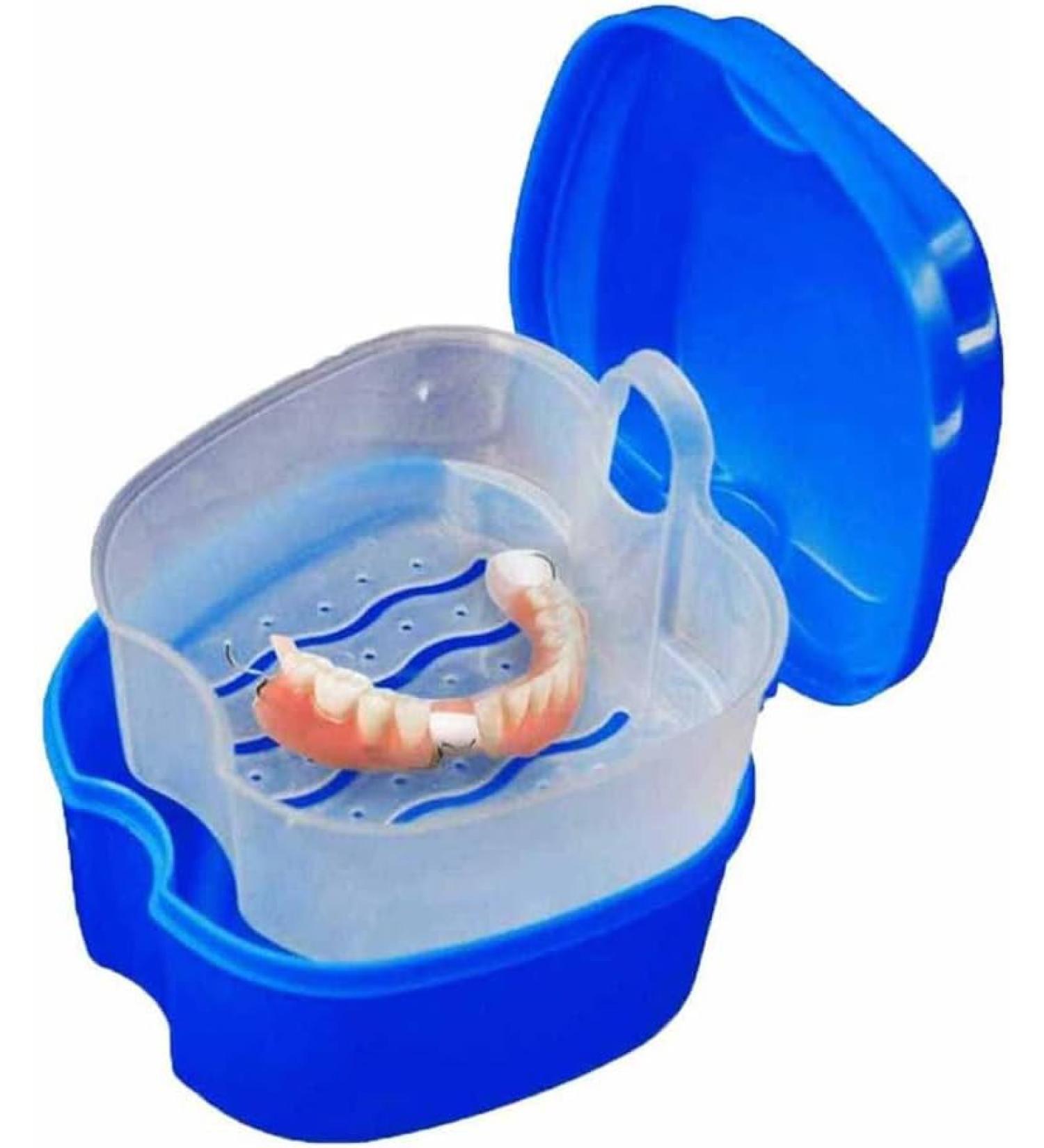 Denture Case Orthodontic Dental Retainer Box False Teeth Storage Container Dentures Container with Filter for Home & Travel Blue2 - Buy Online on GoSupps.com