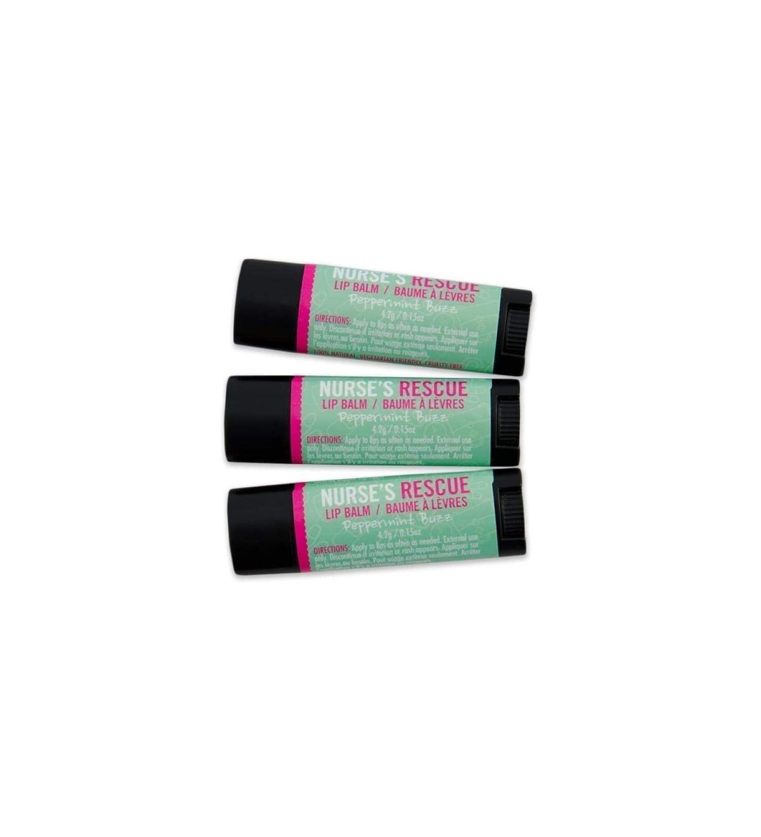 Walton Wood Farm Lip Balm Trio (Nurse's Rescue) Peppermint Buzz Flavor 100% All-Natural  Vegetarian Friendly  and Paraben-Free