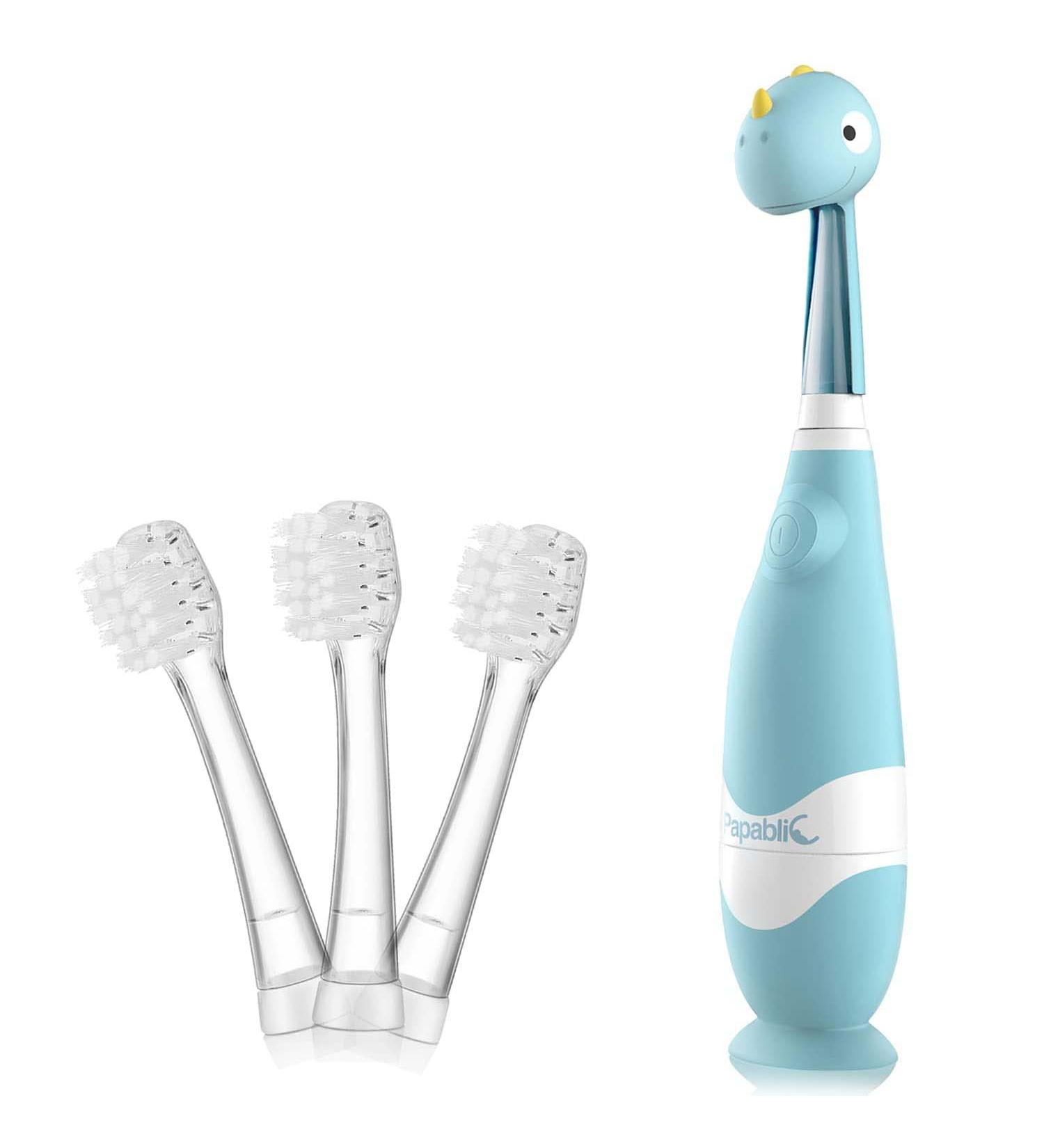 Papablic Debby Toddler Sonic Electric Toothbrush 4 Pack - Dino Covers & 4 Replacement Heads for Ages 1-3 - Buy Online on GoSupps.com