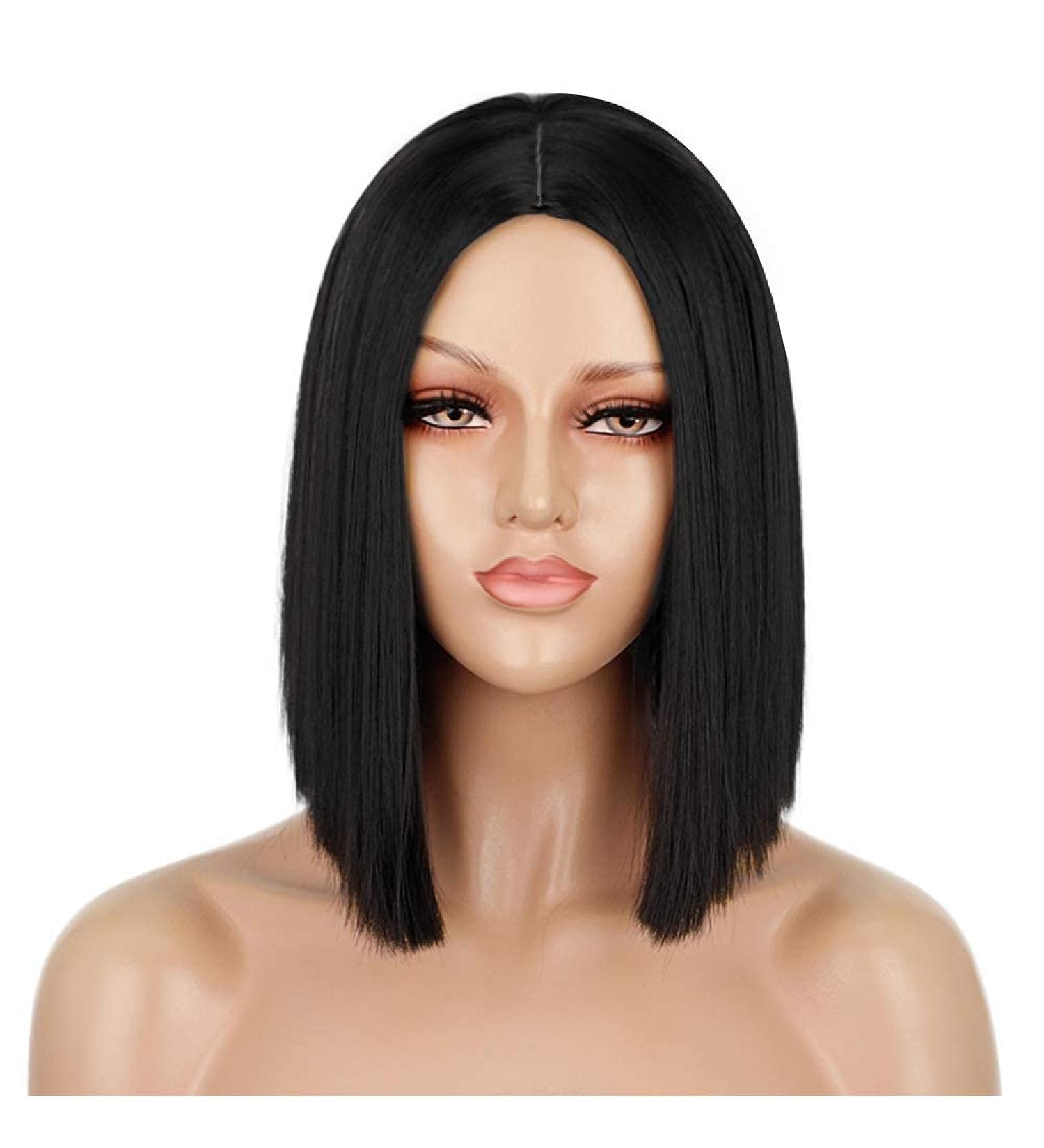 ENTRANCED STYLES Short Black Straight Bob Wig 12 Inch | Heat Resistant Synthetic Hair for Women | Perfect for Halloween & Cosplay - Buy Online on GoSupps.com