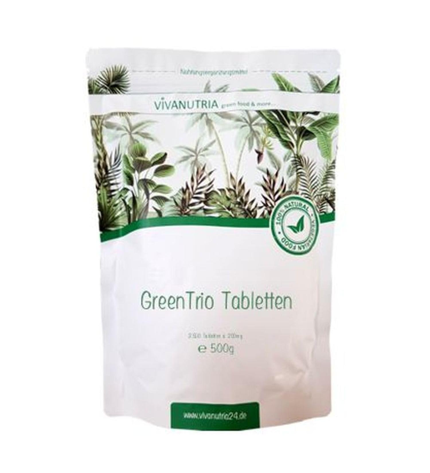 Vivanutria Green Trio Presslinge 1000G - 4000 Tablets of Spirulina Chlorella & Barley Grass | Vegan Raw Food Quality No Additives | Controlled Cultivation - International Shipping Available - Buy Online on GoSupps.com