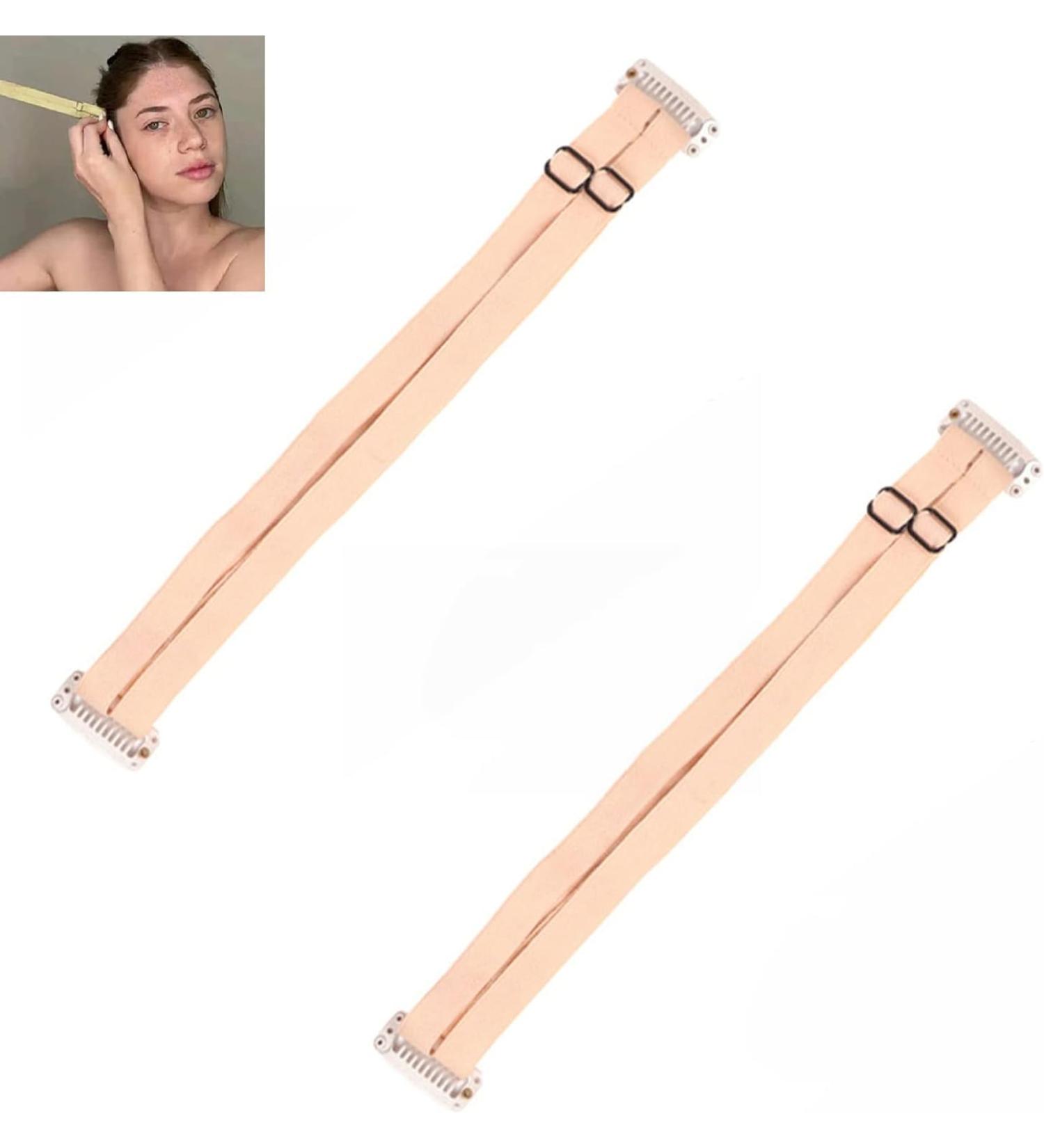 2 Pieces Face Lift Tape Adjustable Facelift Bands with Clips Facelift Straps Eyelids Lift Hair Band for Women Girls Face Shaping (Apricot) - Buy Online on GoSupps.com