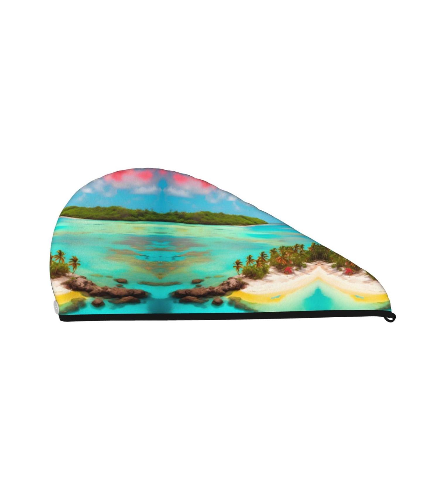 Caribbean Scenery Super Absorbent Dry Hair Cap for Women - Quick-Dry Elastic Wrap for Long Thick Hair - Buy Online on GoSupps.com