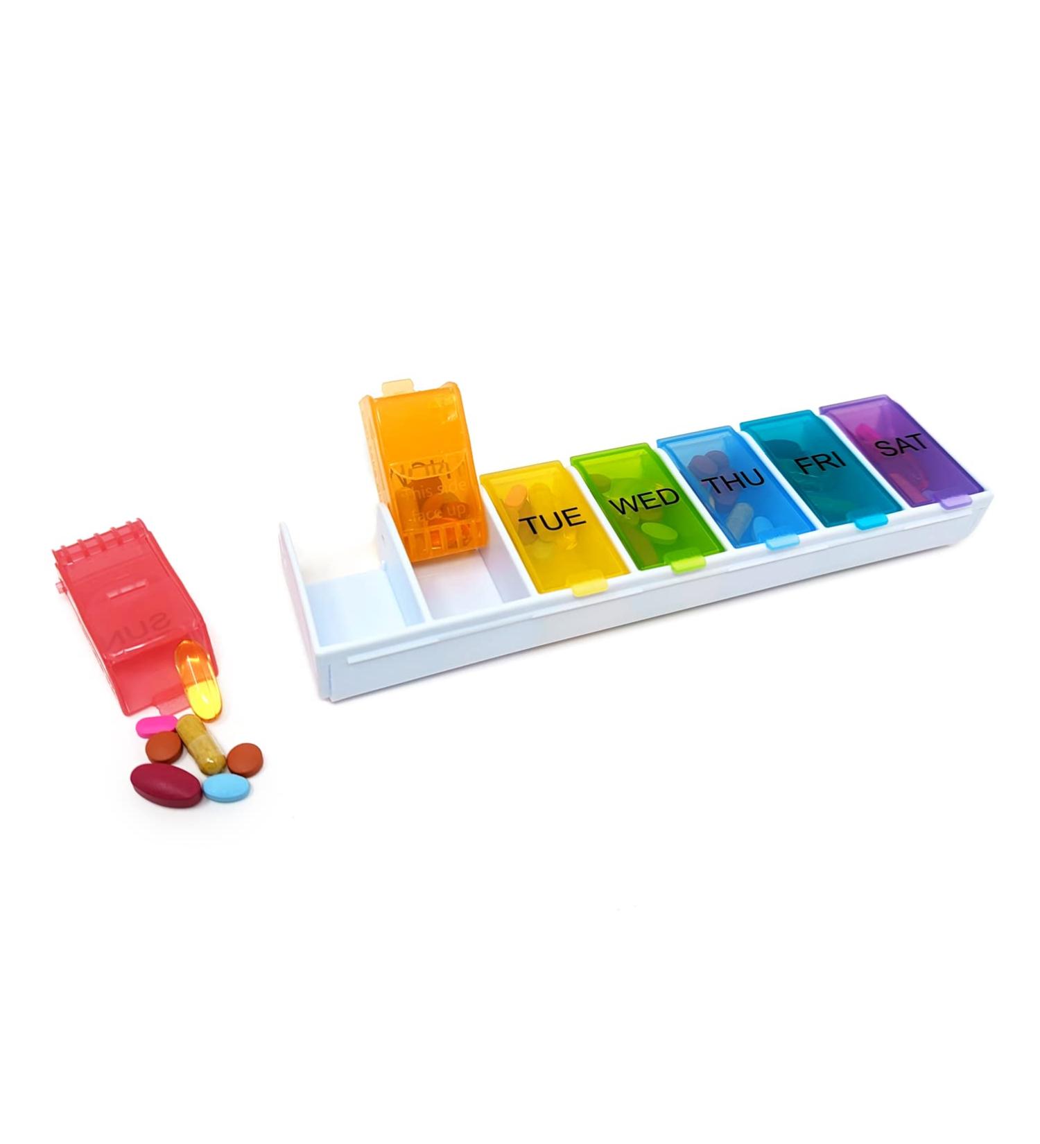 Weekly Pill Organizer - 7 Day Rainbow Detachable Medicine Box for Vitamins & Supplements - International Shipping Available - Buy Online on GoSupps.com