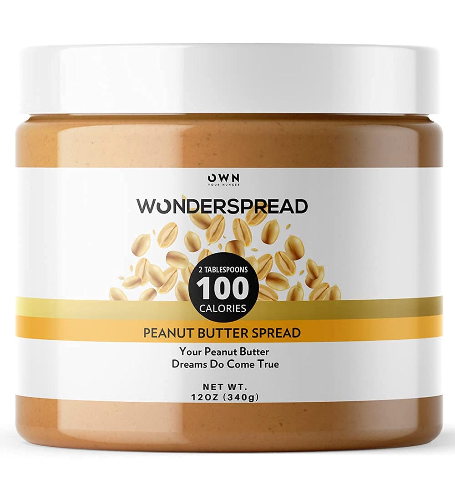Wonderspread Half-Calorie Gourmet Peanut Butter - 100 Calories, 1g Net Carbs, No Palm Oil - 12 Oz - Buy Online on GoSupps.com
