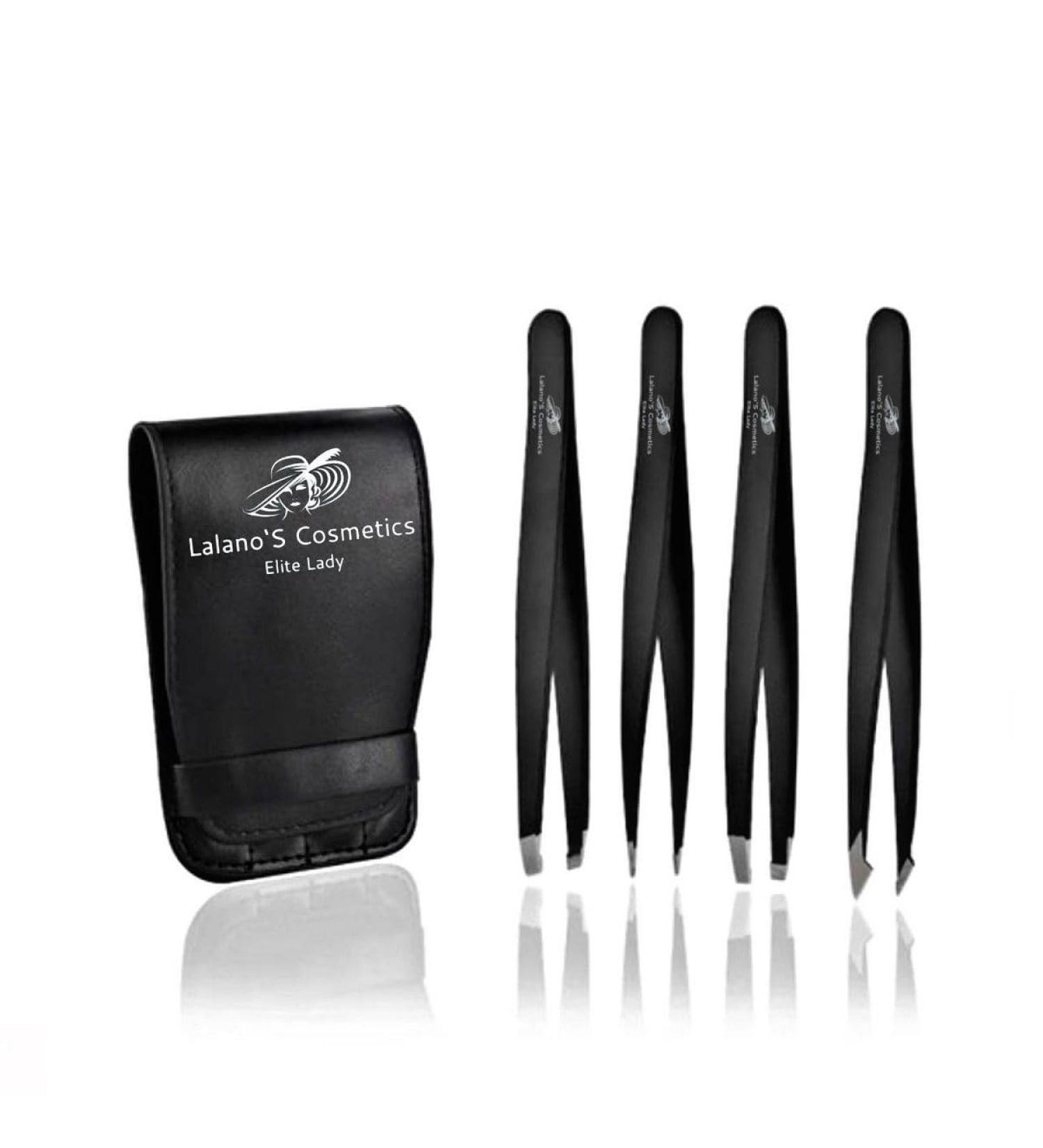 Lalano's 4-Part Precision Stainless Steel Tweezer Set - High-Quality Eyebrow Plucking & Face Hair Removal for Men & Women - Black Color - Buy Online on GoSupps.com