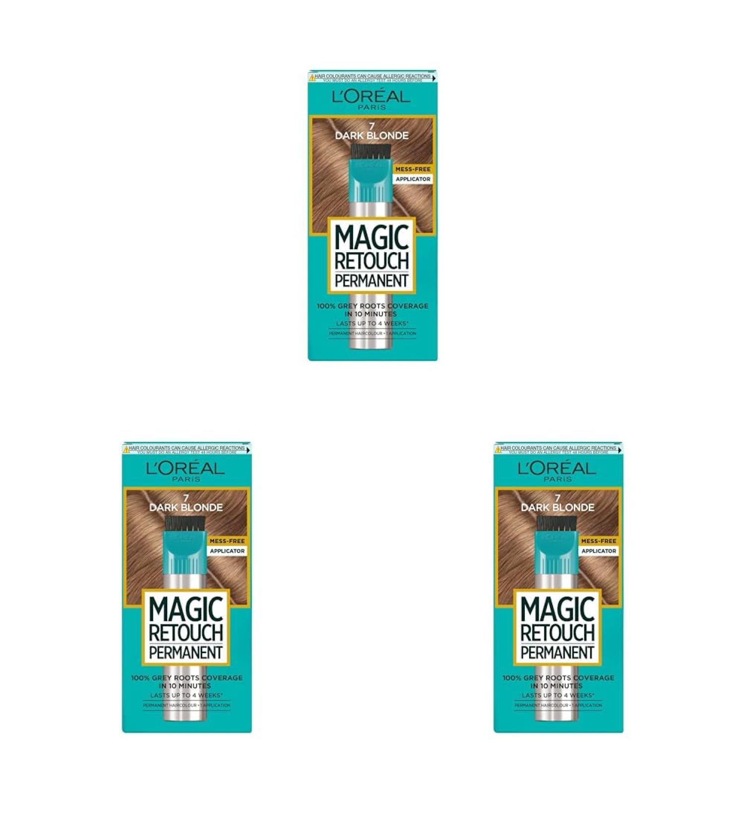 L'Oreal Paris Magic Retouch Permanent Root Concealer Touching Up Grey Hair Dye Dark Blonde 7 (Pack of 3) MAGIC RETOUCH PERMANENT 7 DARK BLONDE 1 Count (Pack of 3)