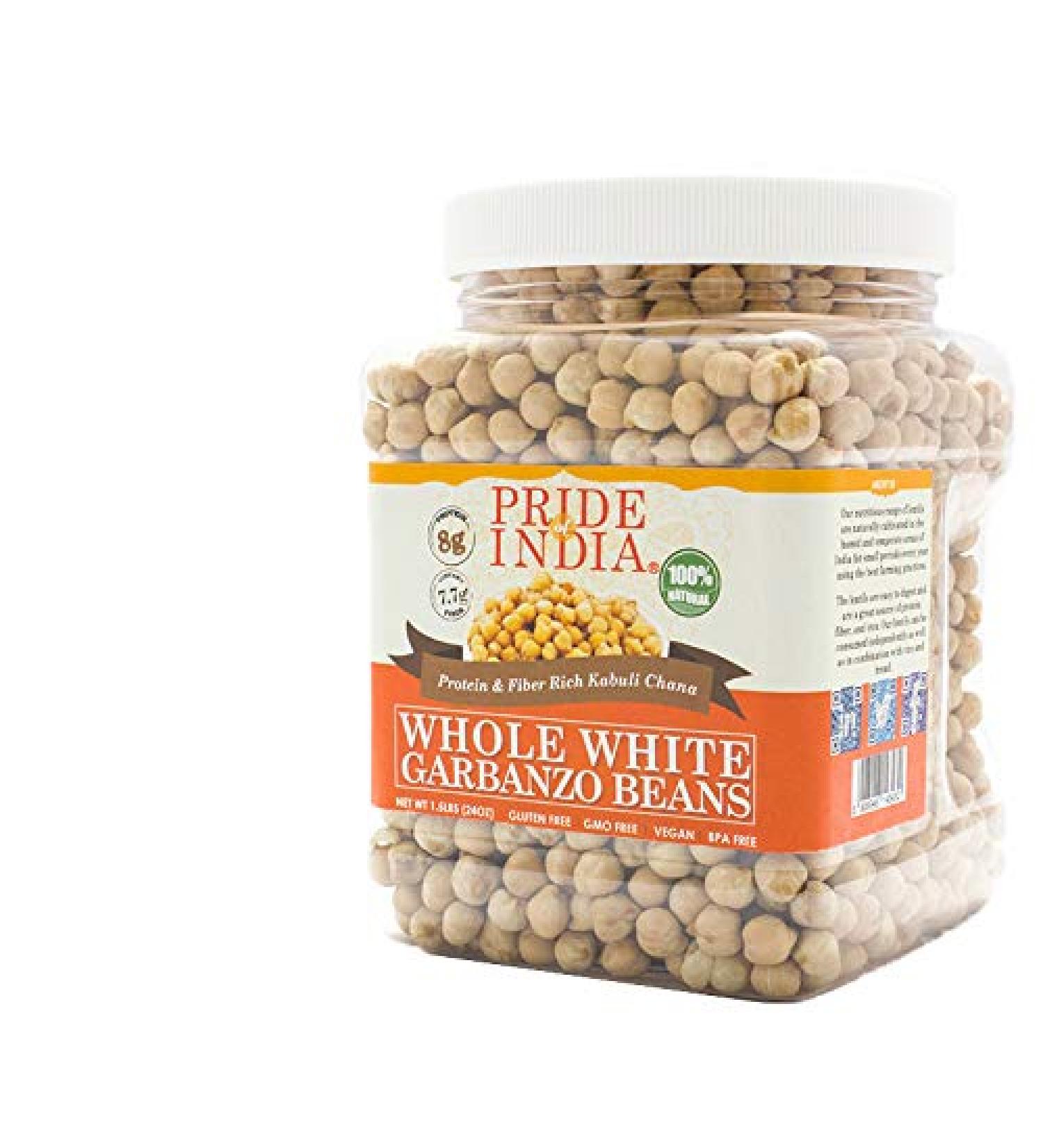 Pride of India Indian Whole White Garbanzo Beans - 3lb Jar | Gluten & GMO-Free, Fiber-Rich, Plant-Based Protein - Buy Online on GoSupps.com