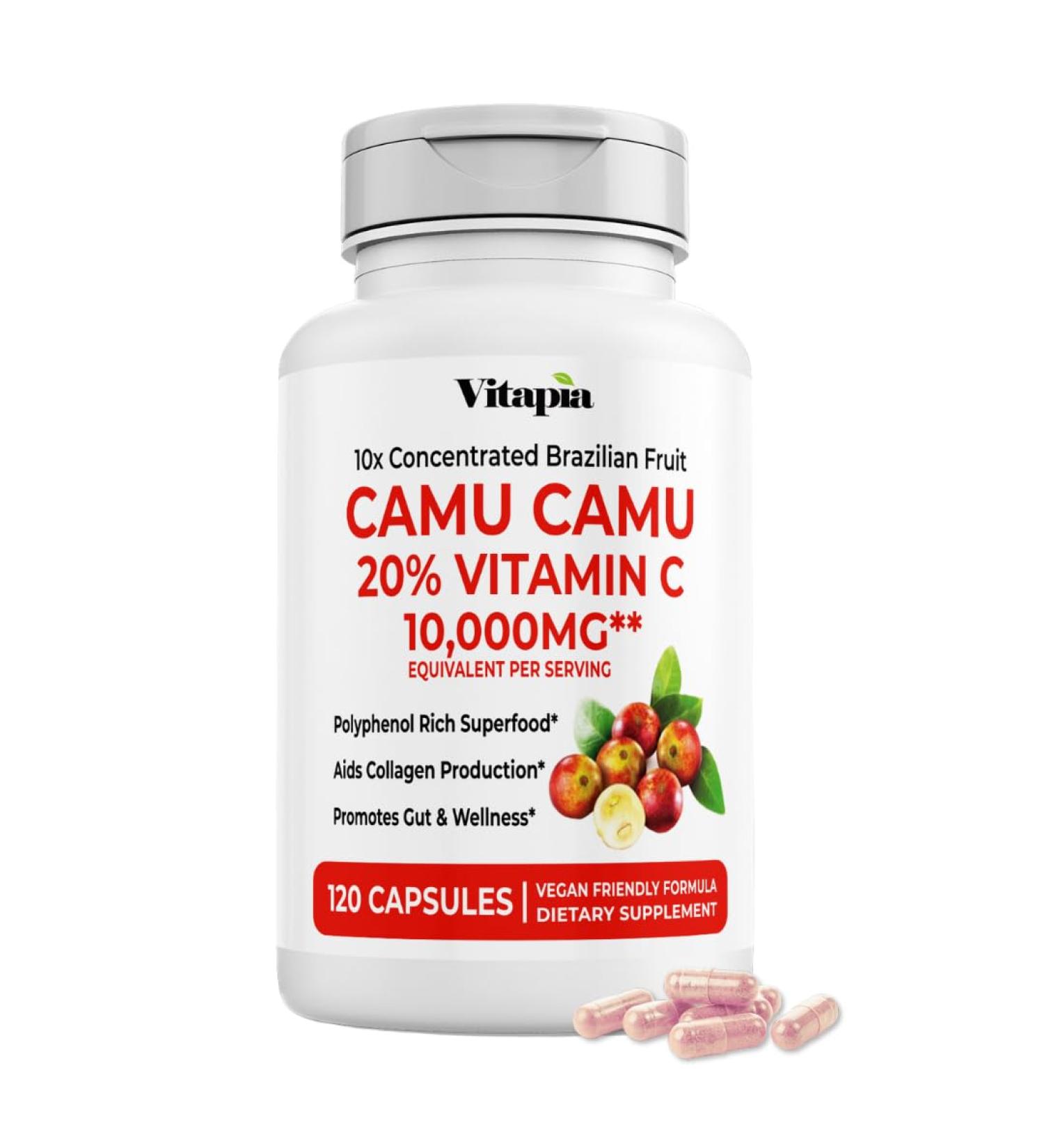 Vitapia Organic Camu Camu Extract 20% Vitamin C Capsules - Antioxidant Collagen Immune Health Skin Metabolism - 120 Veggie Capsules - Non GMO Gluten Free Vegan Friendly Supplement Camu Camu 120 Count (Pack of 1) - Buy Online on GoSupps.com