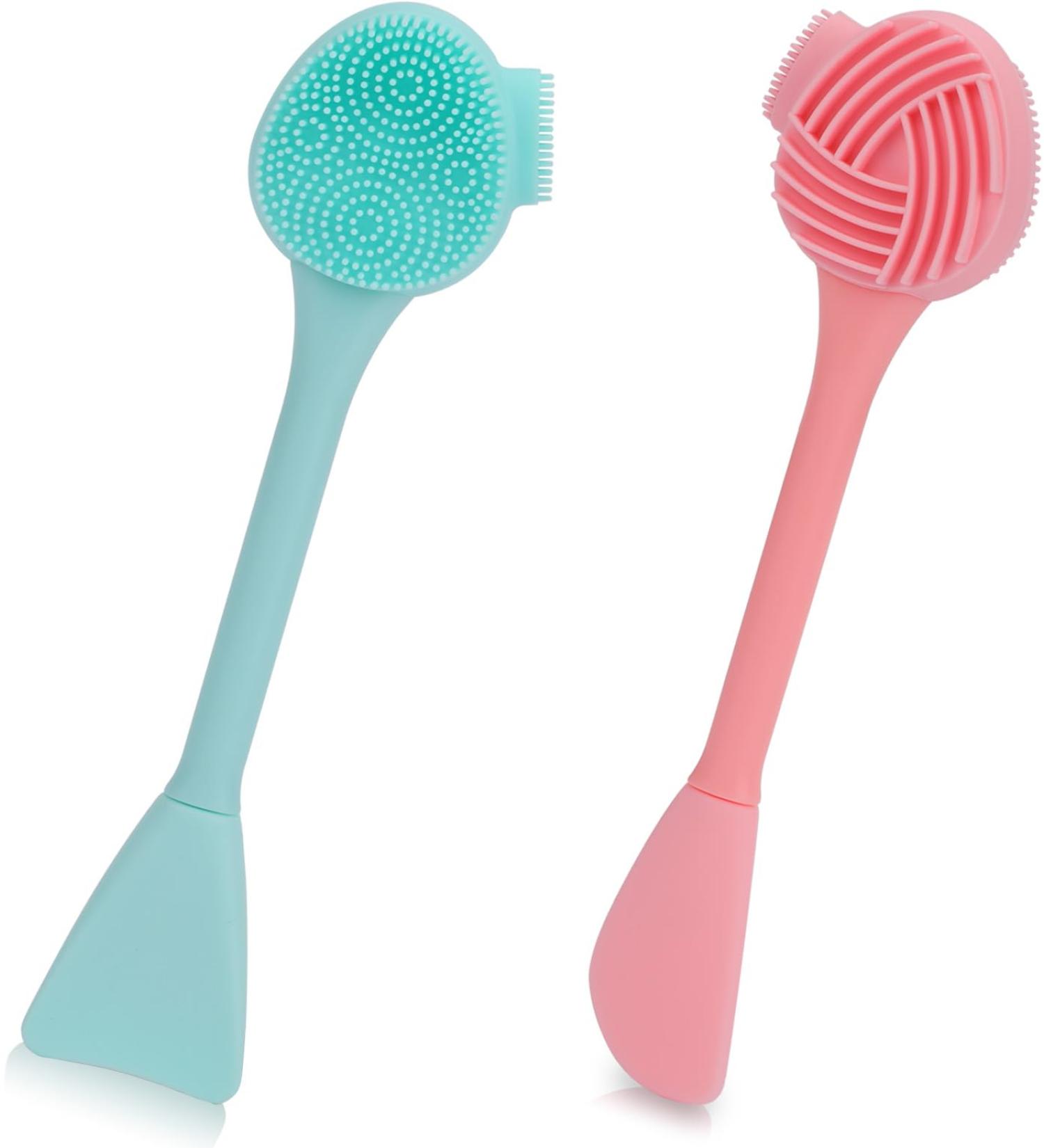 Buy Silicone Face Brush Set - 2 Pcs Double Headed Exfoliator for Skincare & Makeup Removal | Skin Friendly Cleansing Brush (Green Pink) - International Shipping - Buy Online on GoSupps.com