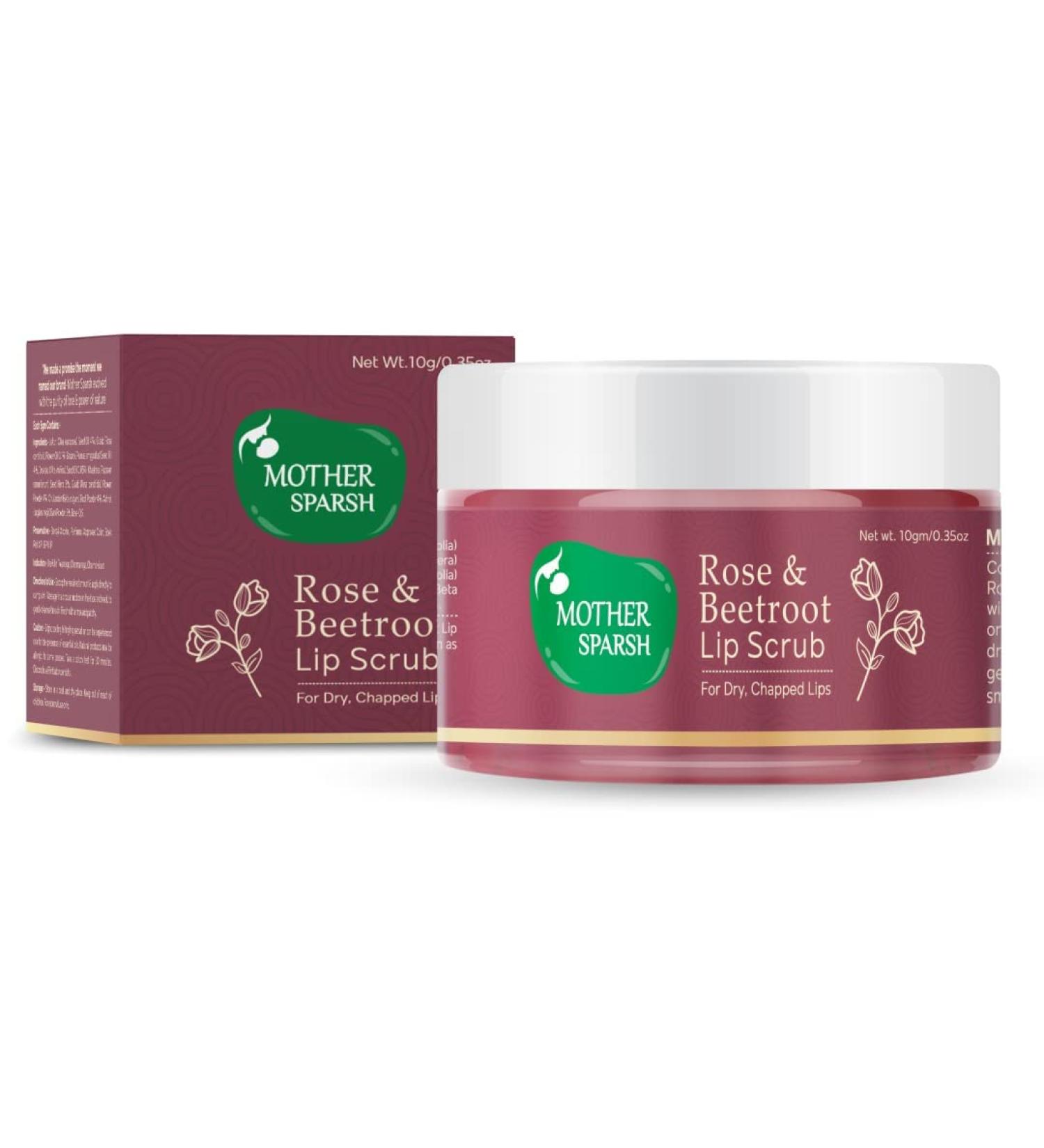 Mother Sparsh Rose & Beetroot Lip Scrub For Dry Chapped Lips | Removes Dead Skin & Pigmentation - 10gm - Buy Online on GoSupps.com