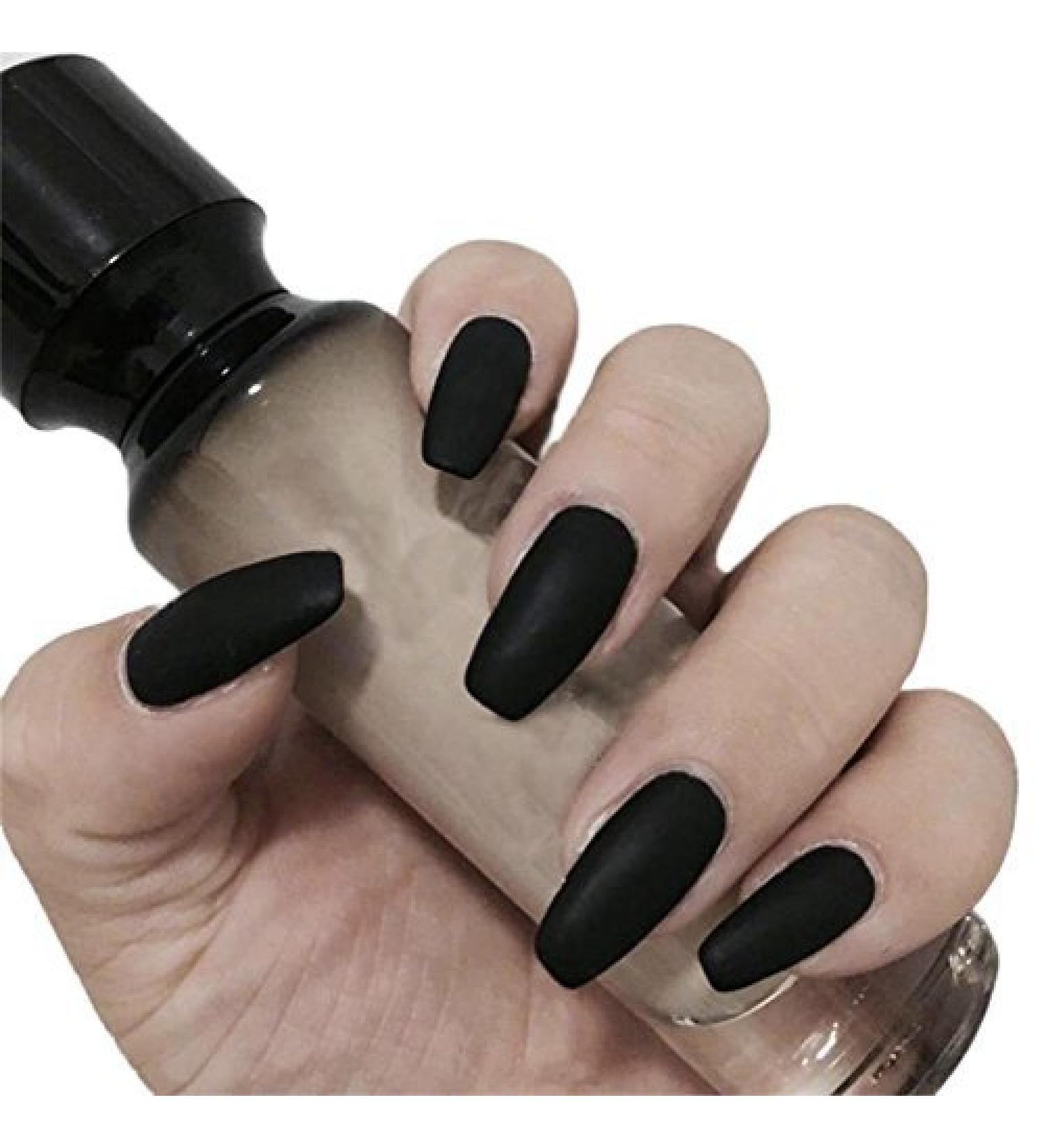 24 Pack Black Matte Fake Nails with Glue - Full Cover French Acrylic Nail Art Tips for Women & Girls - Buy Online on GoSupps.com