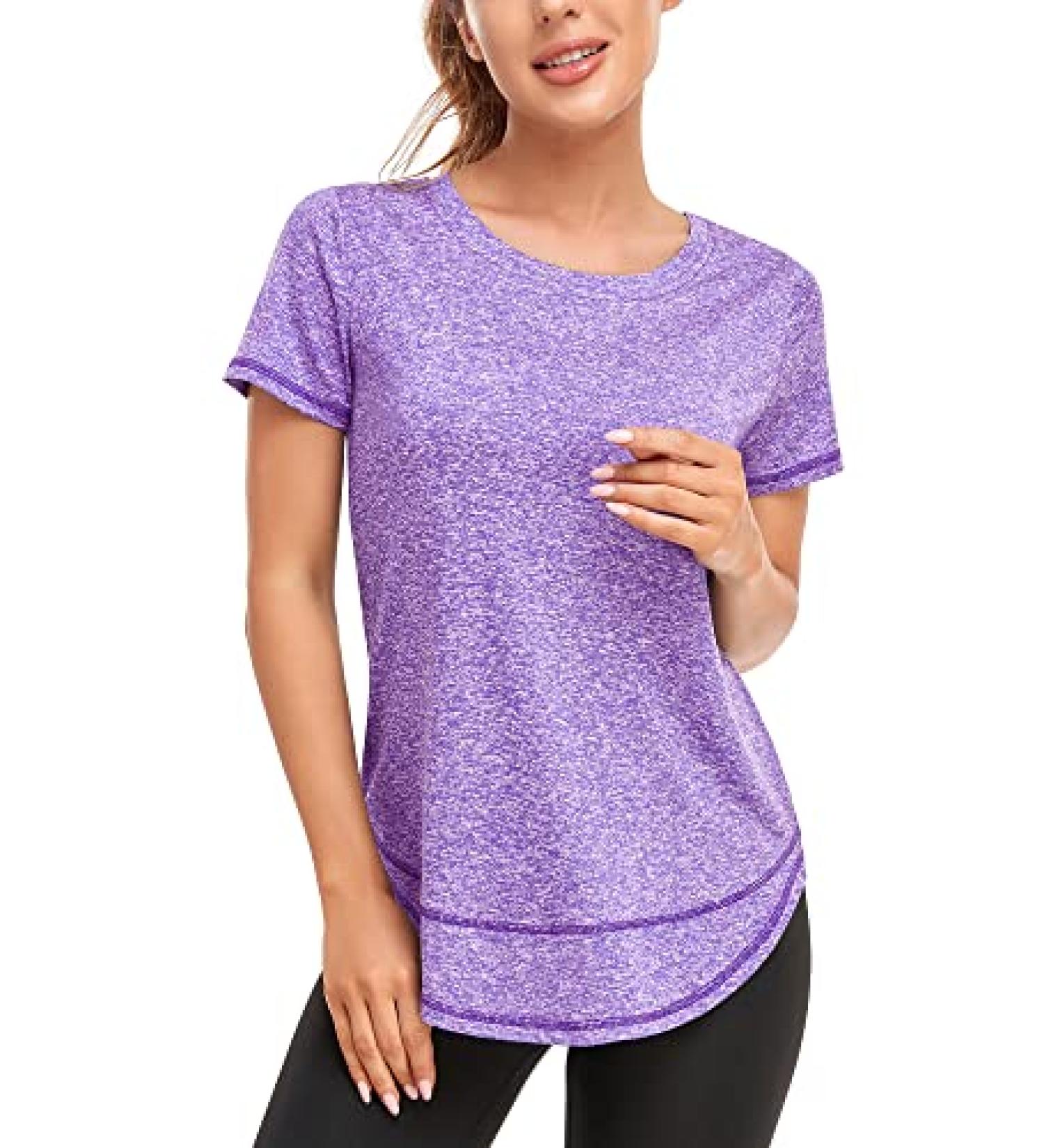 Abrooical Women's Short Sleeve Workout Shirt - Crewneck Sports Yoga Running Tee - Large Purple - Buy Online on GoSupps.com