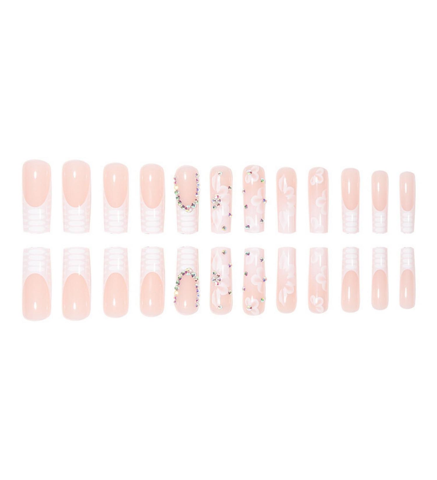 Smbcgdm Gift for Wives Manicure Nails 24pcs Crystal Flowers Extra Long Full Cover French Square Fake Nails Simple Operation Quick Manicure Salon Alternative B - Buy Online on GoSupps.com