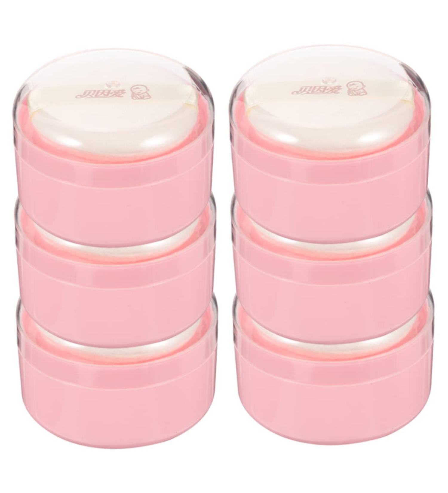 6pcs Baby Powder Puff Set | Travel-Friendly Body Powder Dispenser with Puff | Empty Pink Powder Container - Buy Online on GoSupps.com