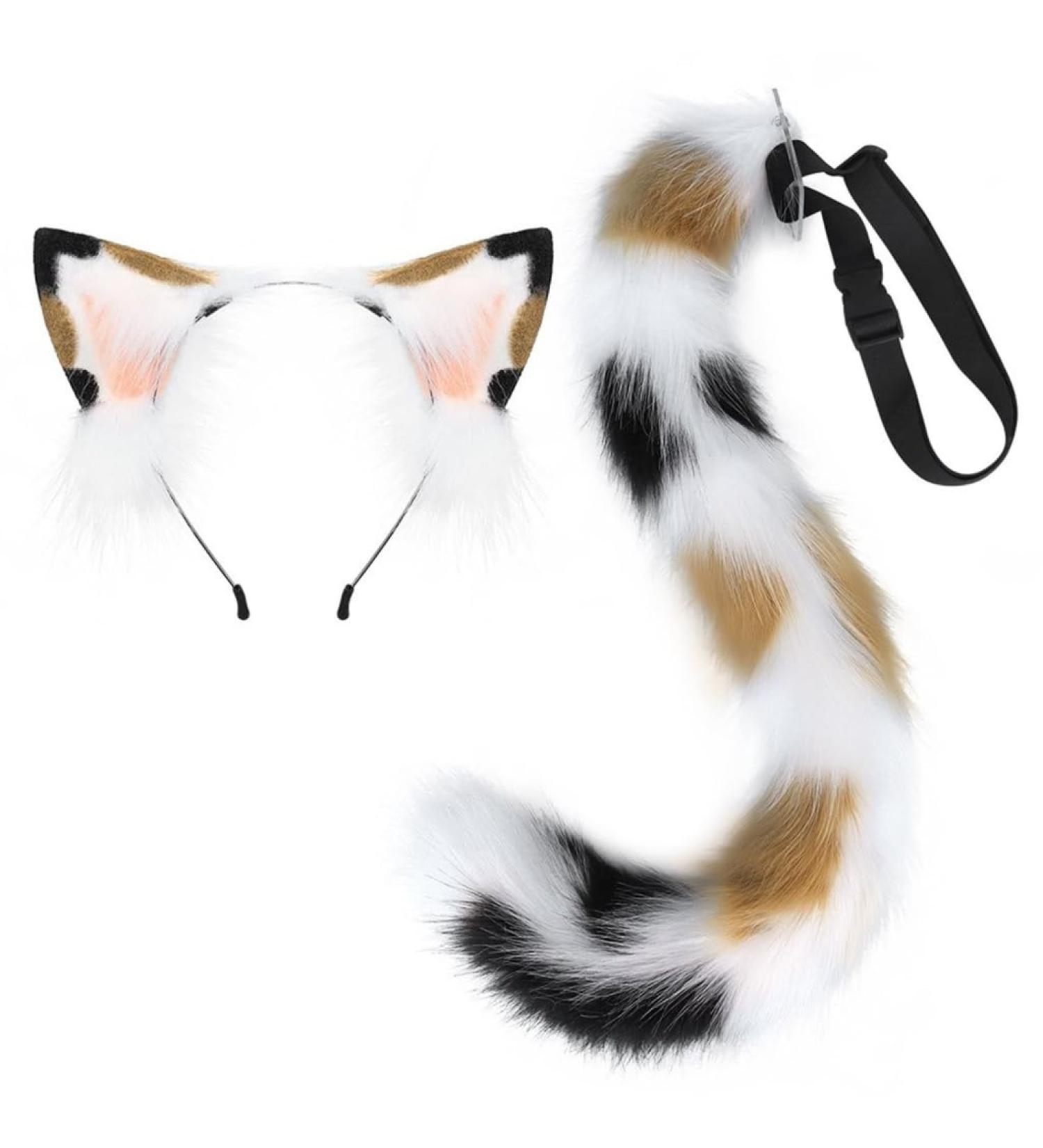TQUXNGA Animal Cosplay Costumes Faux Furs Cat Foxes Wolf Furry Tail and Ears Headband for Halloween Party Costume Accessories Calico cat suit - Buy Online on GoSupps.com