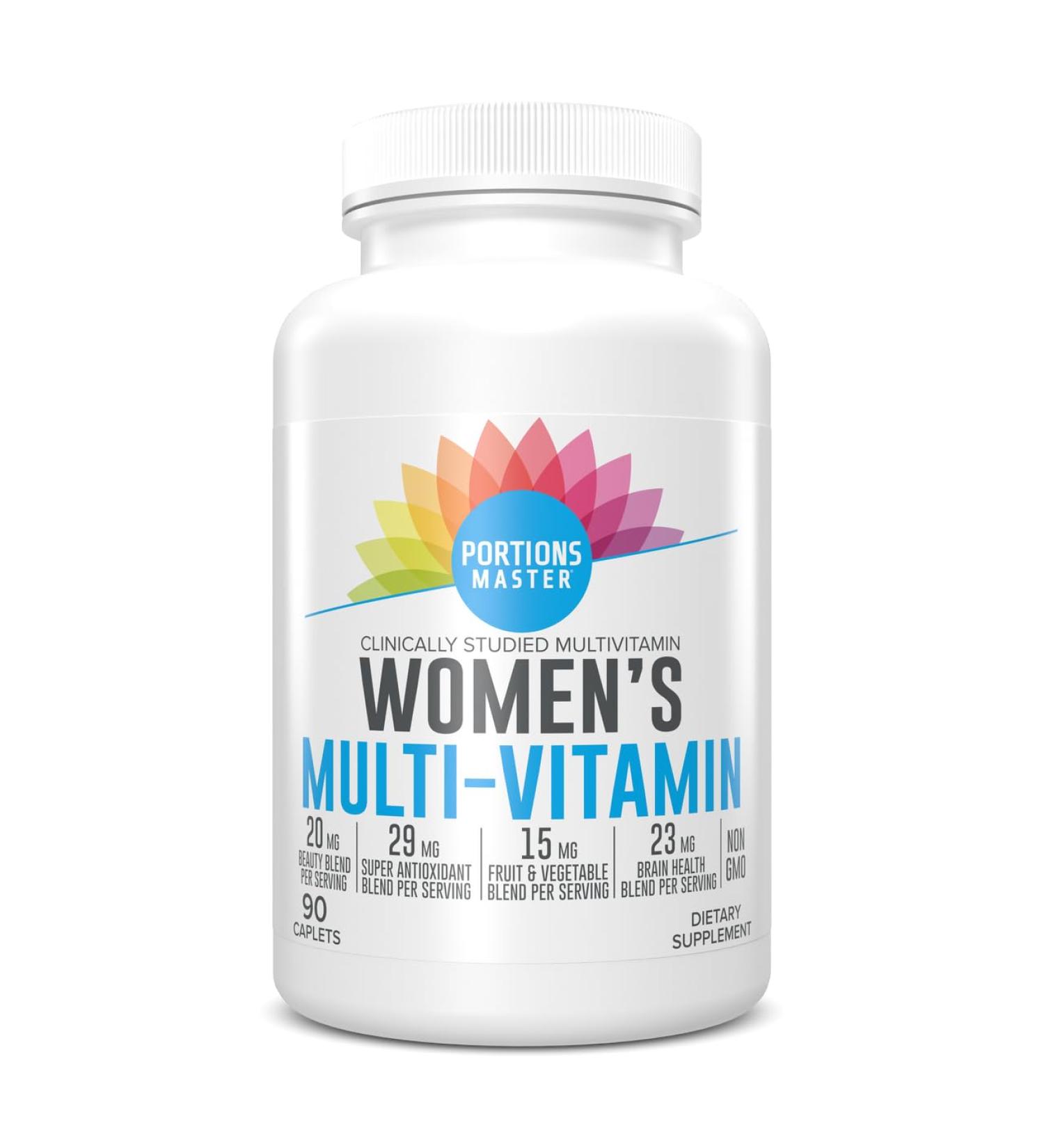 Portions Master Women s Multivitamin, Daily Multivitamin with Vitamins, Minerals, Antioxidants and Herbal Support, Energy, Immune & Bone Health, Non-GMO, Gluten-Fre (90 Capsules) - Buy Online on GoSupps.com