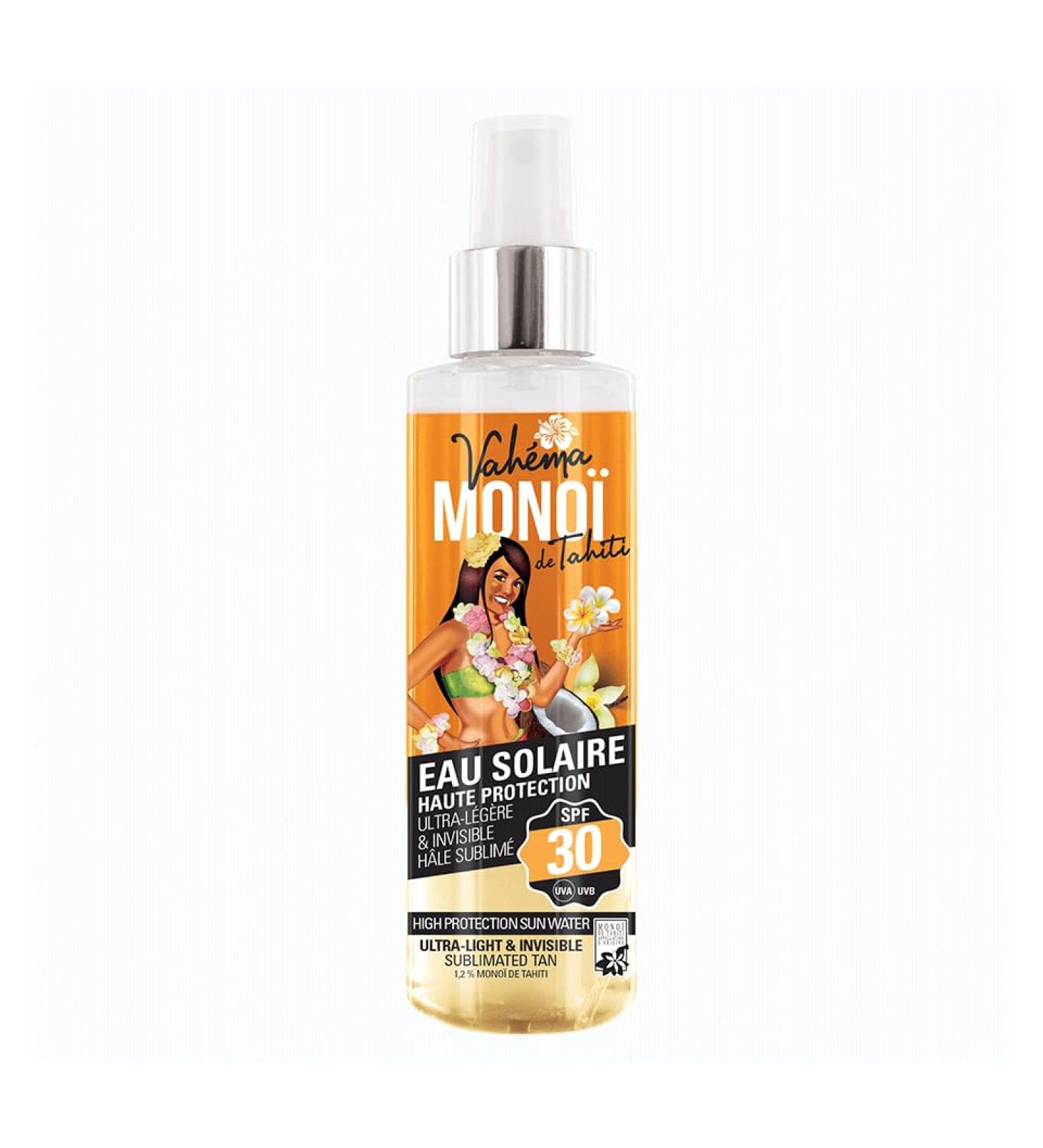 High Protection Solar Water Index 30 – Ultra-Light & Invisible – Vahéma Monoï de Tahiti 140 ml – UVA/UVB Protection – SPF30 – Tiare Scent – ??Sun Protection
