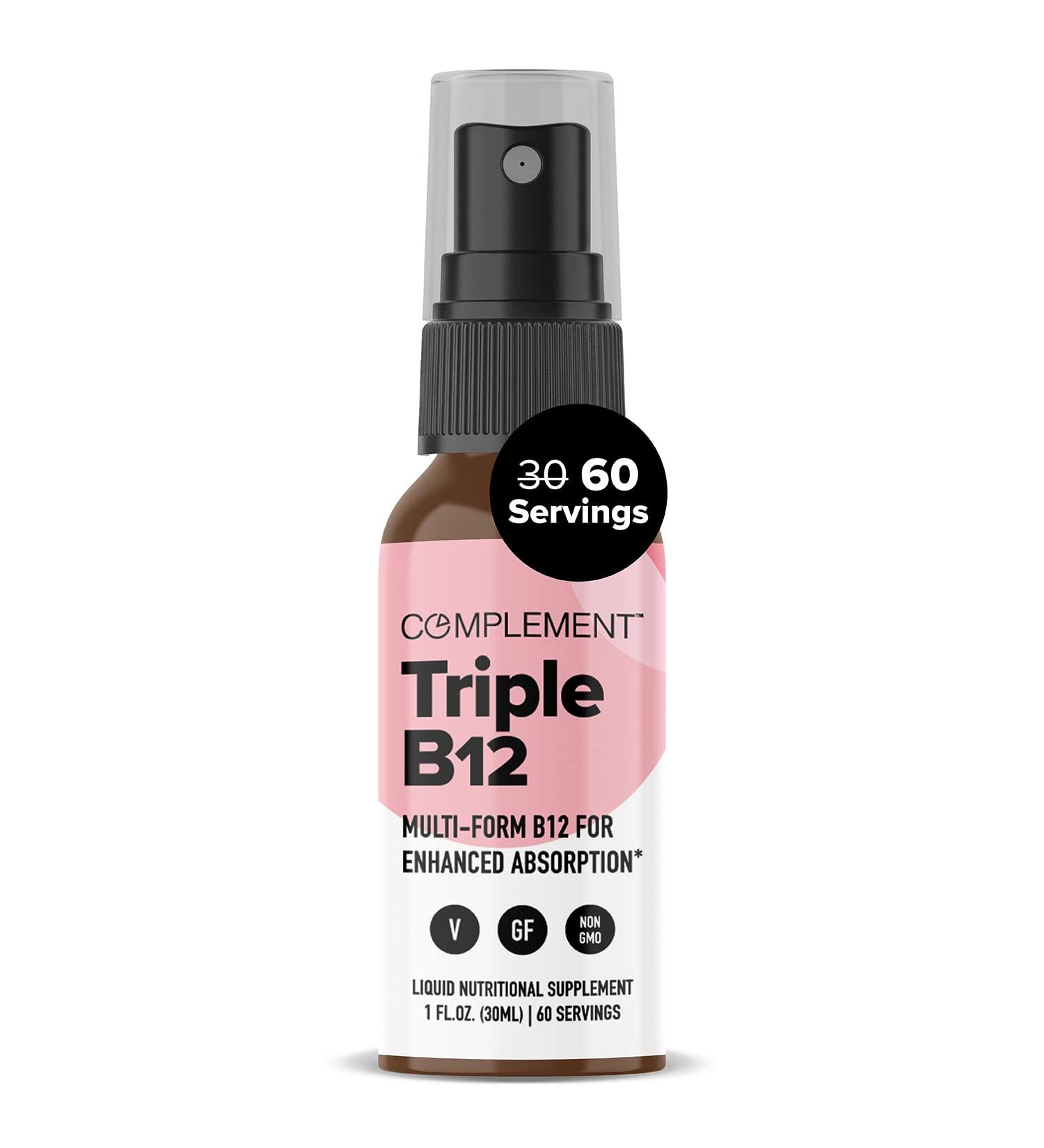 Complement Triple B12 Spray - 1500 mcg Blend for Enhanced Energy and Cognitive Function - Vegan Liquid Formula - 60 Servings - Buy Online on GoSupps.com