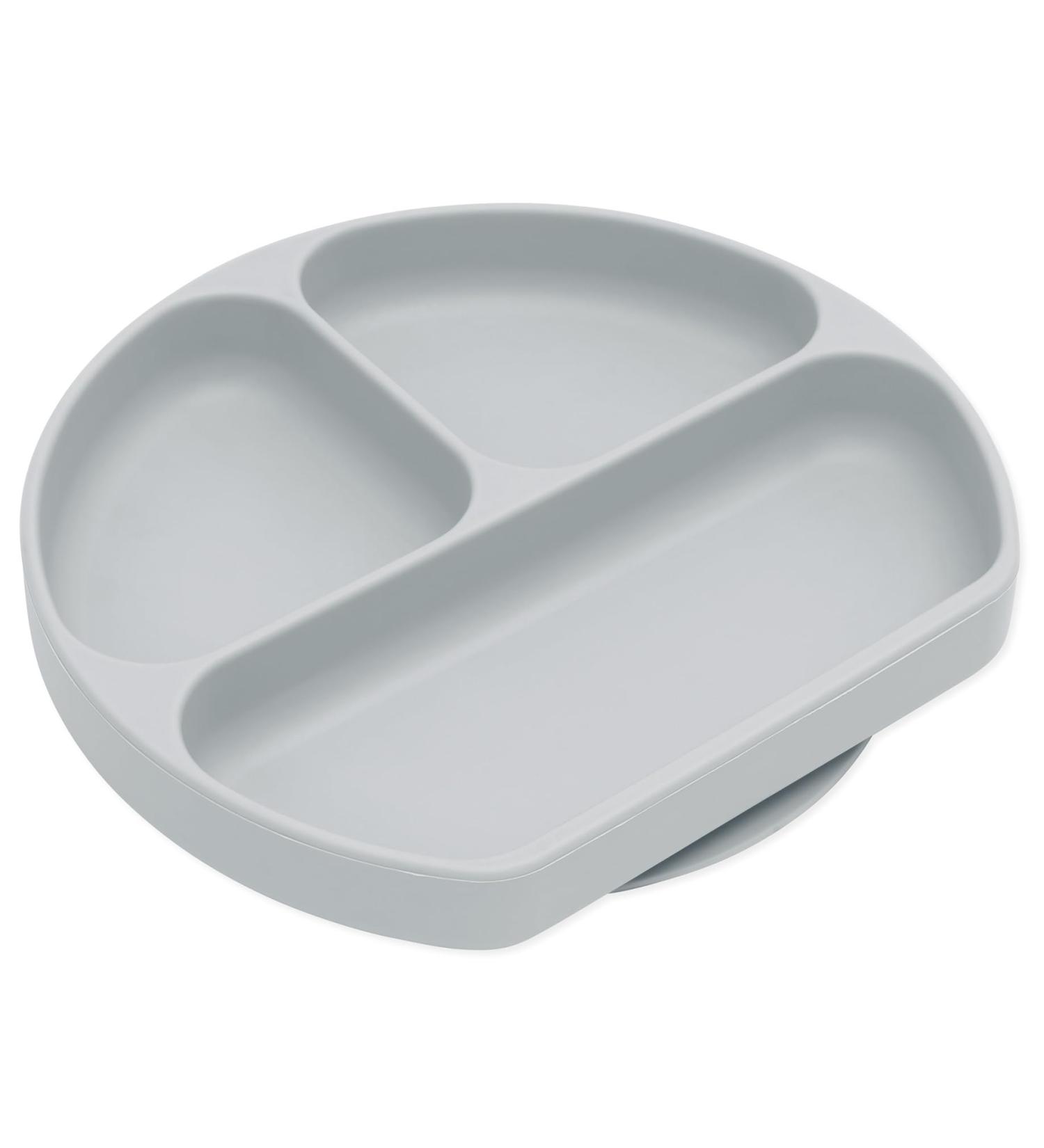 Bumkins Silicone Grip Dish Suction Plate - Divided Baby Toddler Plate | BPA Free, Microwave & Dishwasher Safe - Grey - Buy Online on GoSupps.com