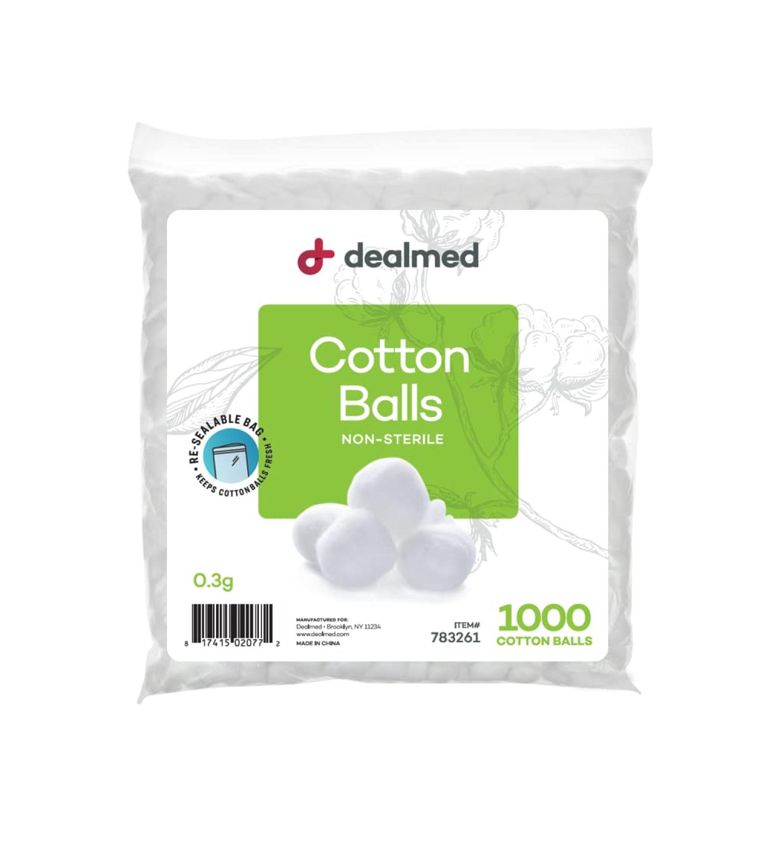 Dealmed Cotton Balls 1000 Count Non-Sterile Bag - Skin Prep, Wound Cleansing & DIY - Zip-Locked Bag for Easy Access - Pack of 1 - Buy Online on GoSupps.com