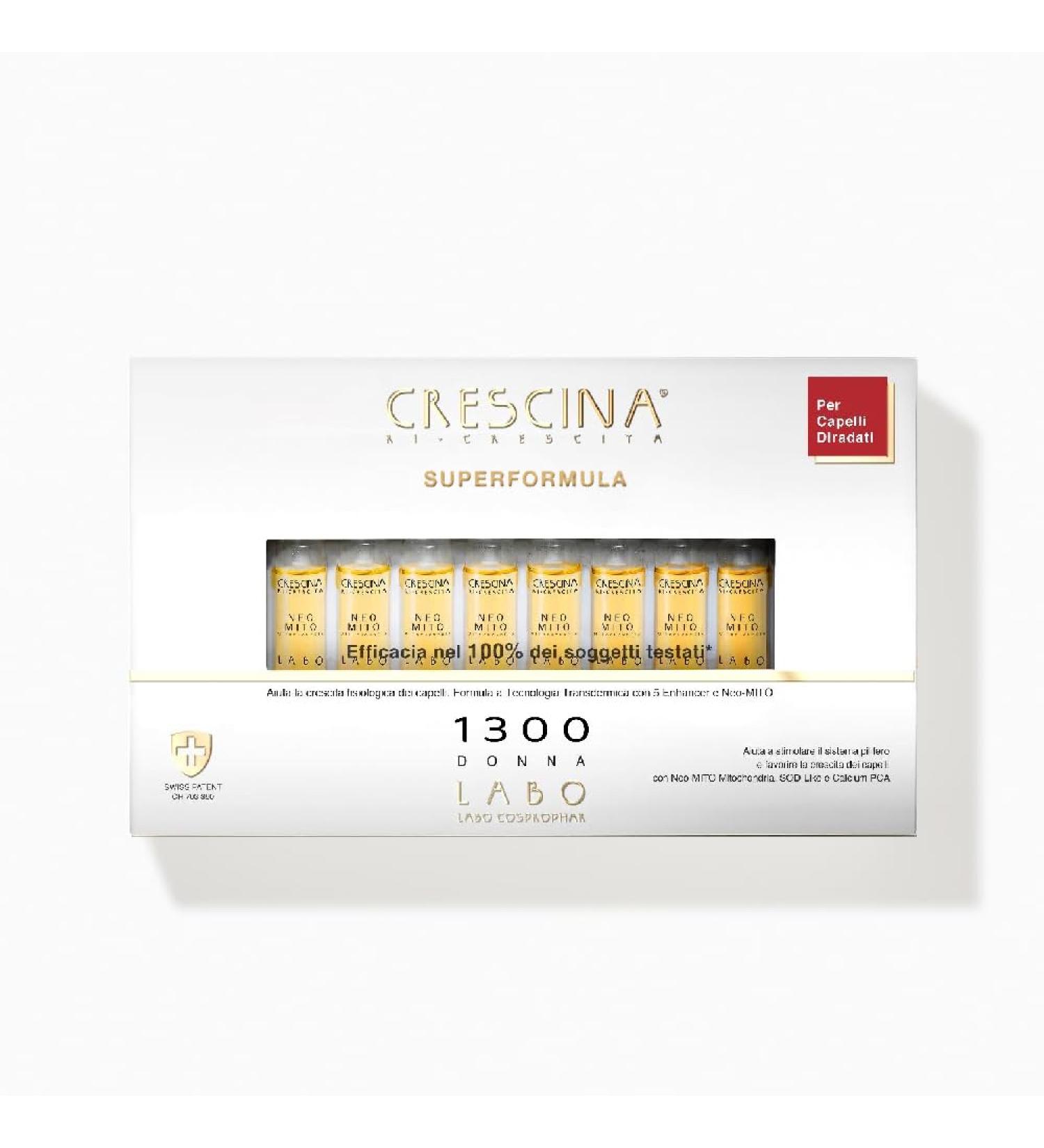 Crescina Transdermic SUPER FORMULA Re-pousse Traitement de la Chute et Amincissement des Cheveux 1300 Femme 40 Ampoules