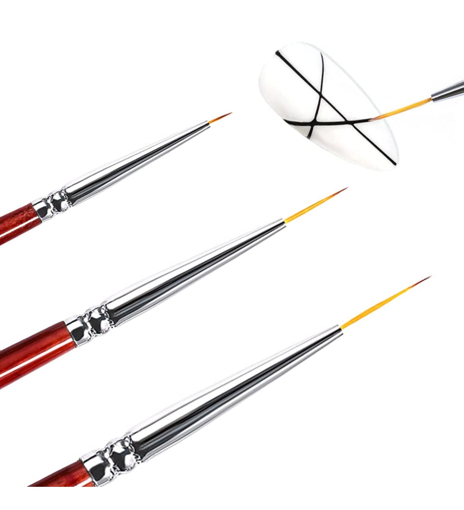 Nail Art Liner Brushes Set - 3Pcs for Thin Long Fine Lines - UV Gel Polish Painting Design - Dotting Drawing Pen - Nail Brushes for Art (7/9/12mm) - Buy Online on GoSupps.com