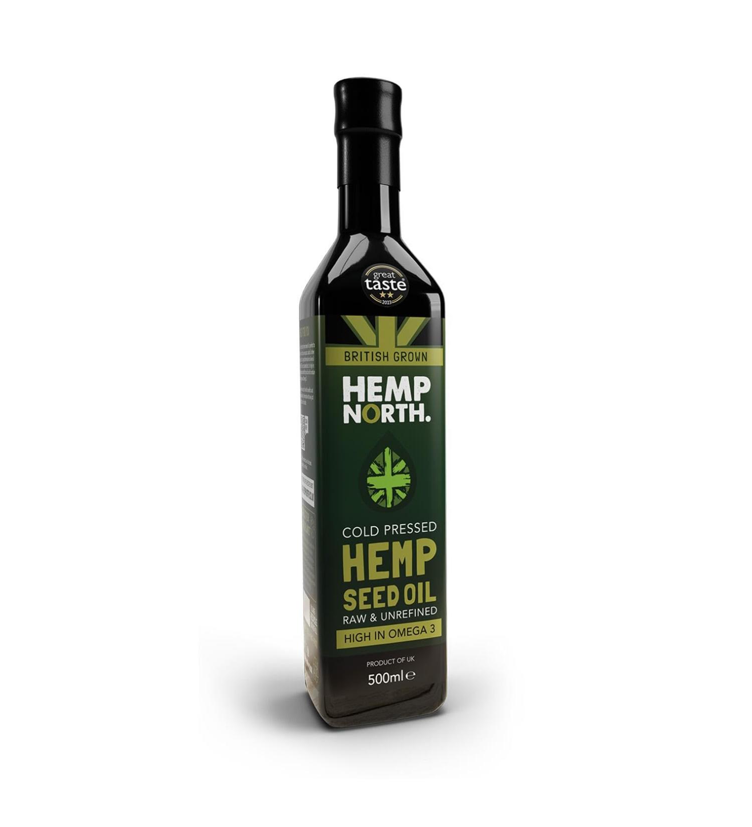 British Hemp Seed Oil - Cold Pressed Raw & Unrefined (500ml) | High in Omega 3-6-9 | Hemp North - Buy Online on GoSupps.com