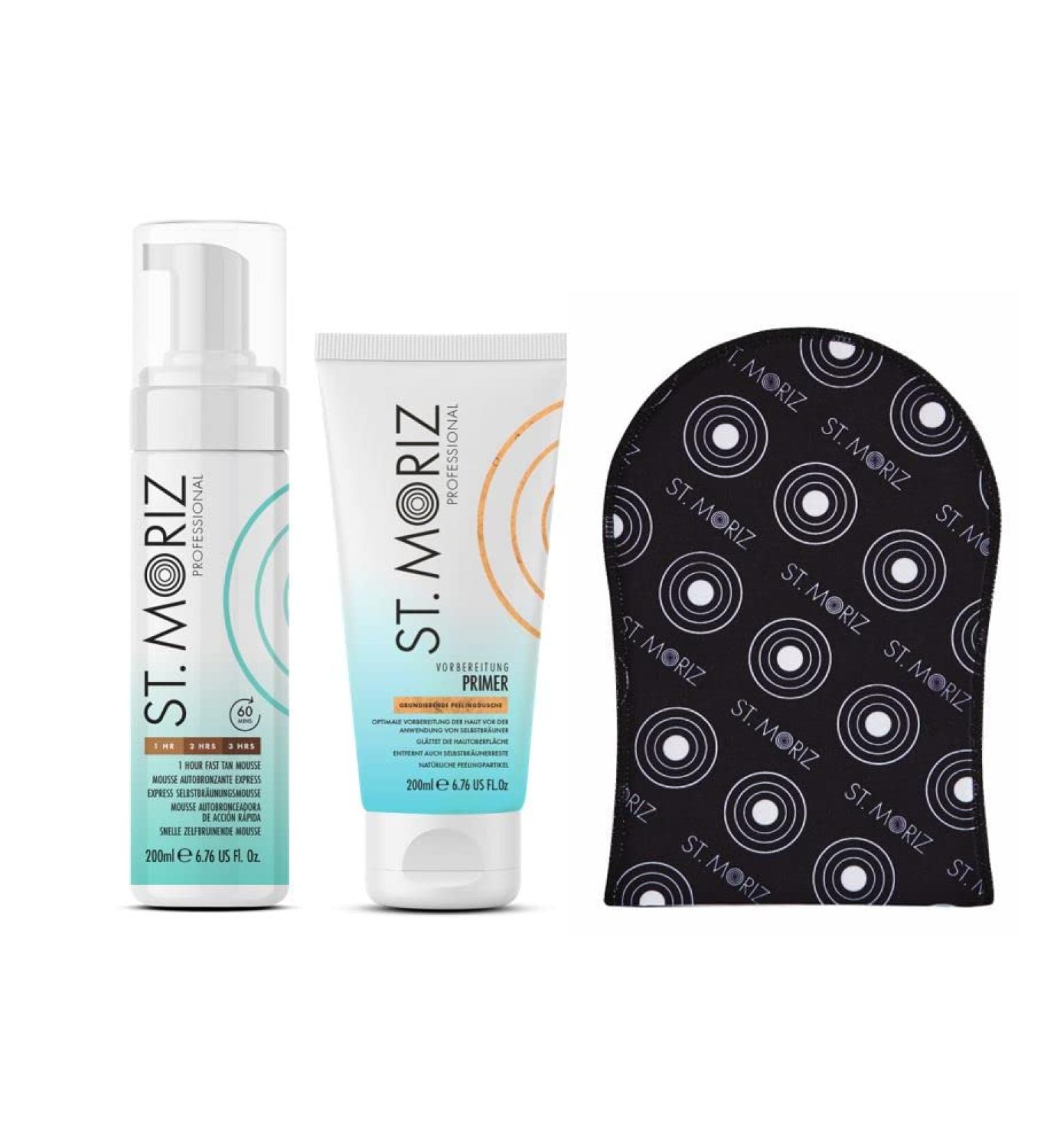 St. Moriz Professional kit: 200 ml foam + 200 ml primer + 1 piece applicator glove (express) - Buy Online on GoSupps.com