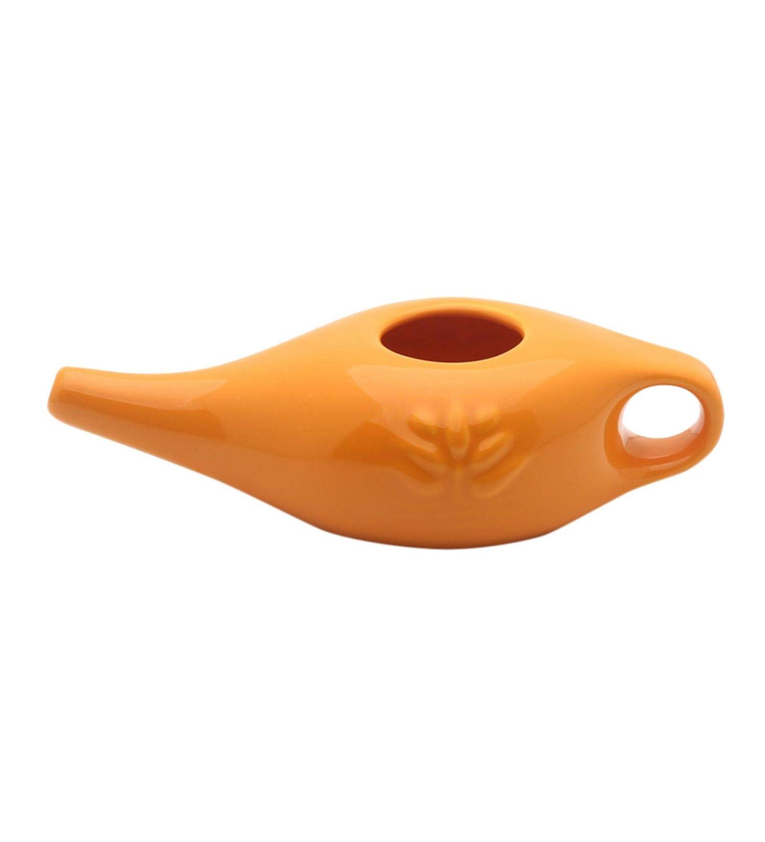 Ceramic Neti Pot 250ml Durable Ceramic Neti Pot with Handle Handcrafted Nasal Washing Jug Comfortable Spout Pot for Sinus Rhinitis Allergy Relaxing Orange - Buy Online on GoSupps.com
