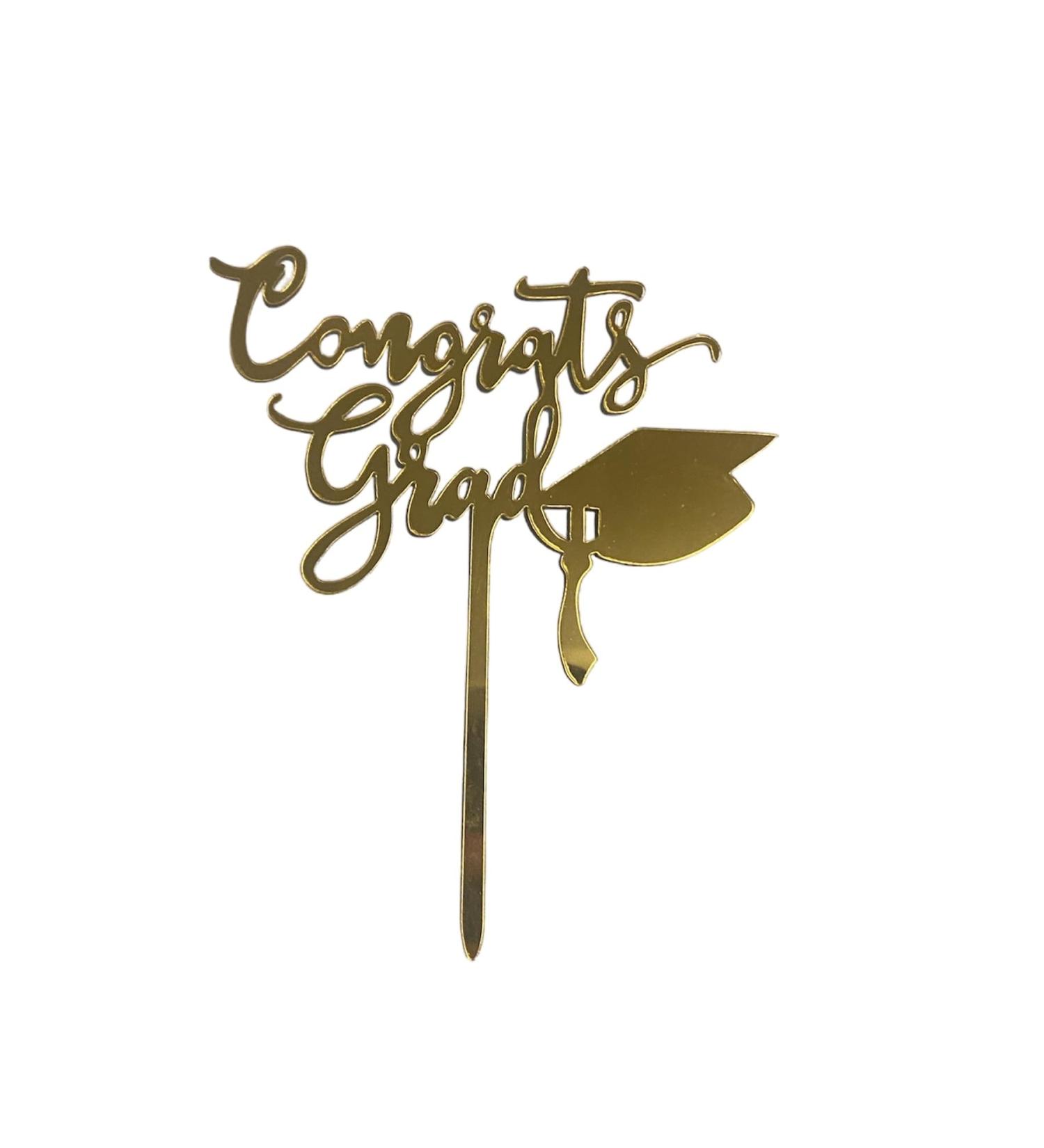 Gold Acrylic Congrats Grad Cake Topper - Perfect for Graduation Celebrations
