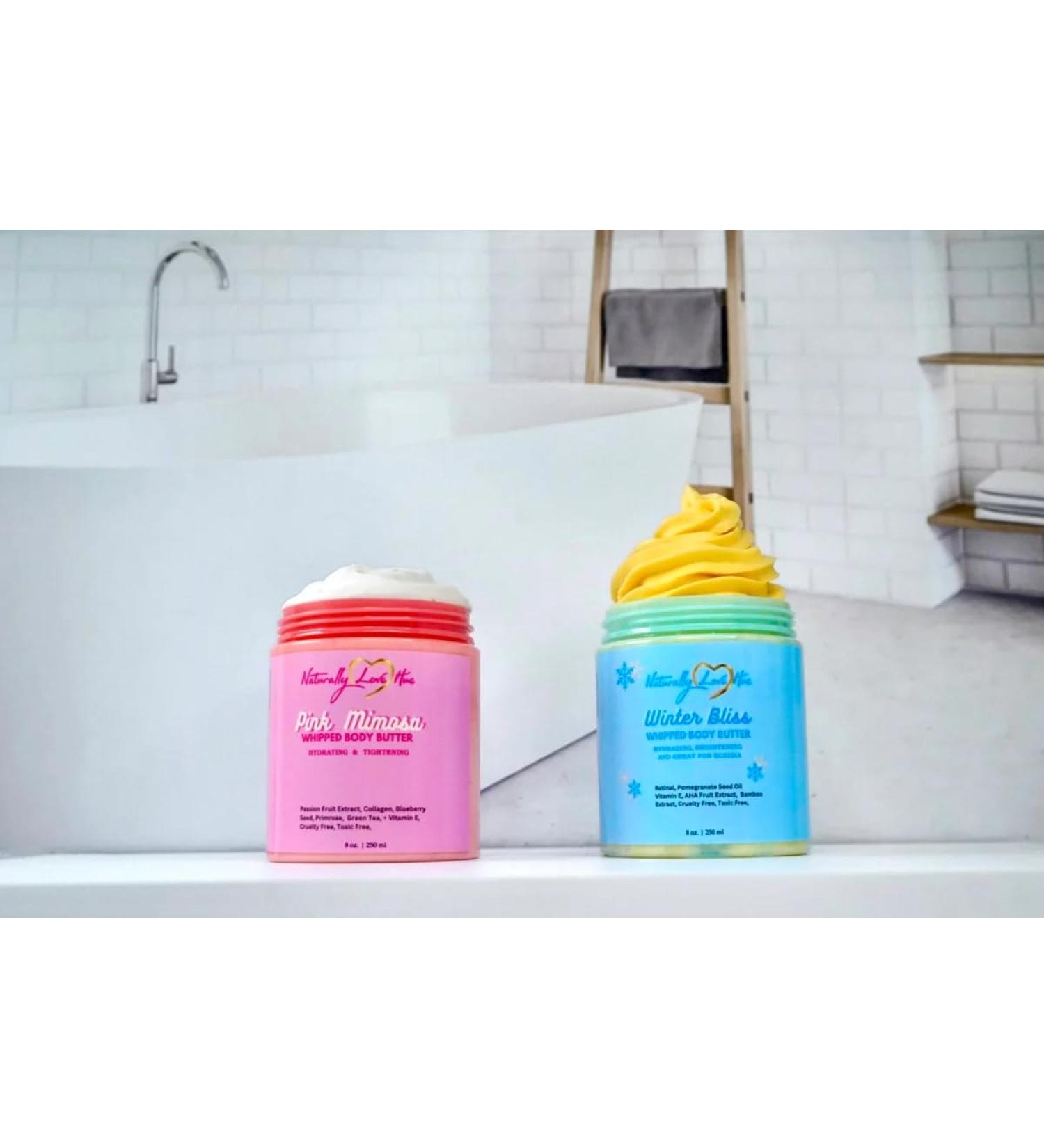 Naturally Love Hue Body Butter Collection 2 Piece Set with Pink Mimosa & Winter Bliss Whipped Body Butters Hydrating & Nourishing Formulas with Passion Fruit Collagen Retinal & Vitamin E - Buy Online on GoSupps.com