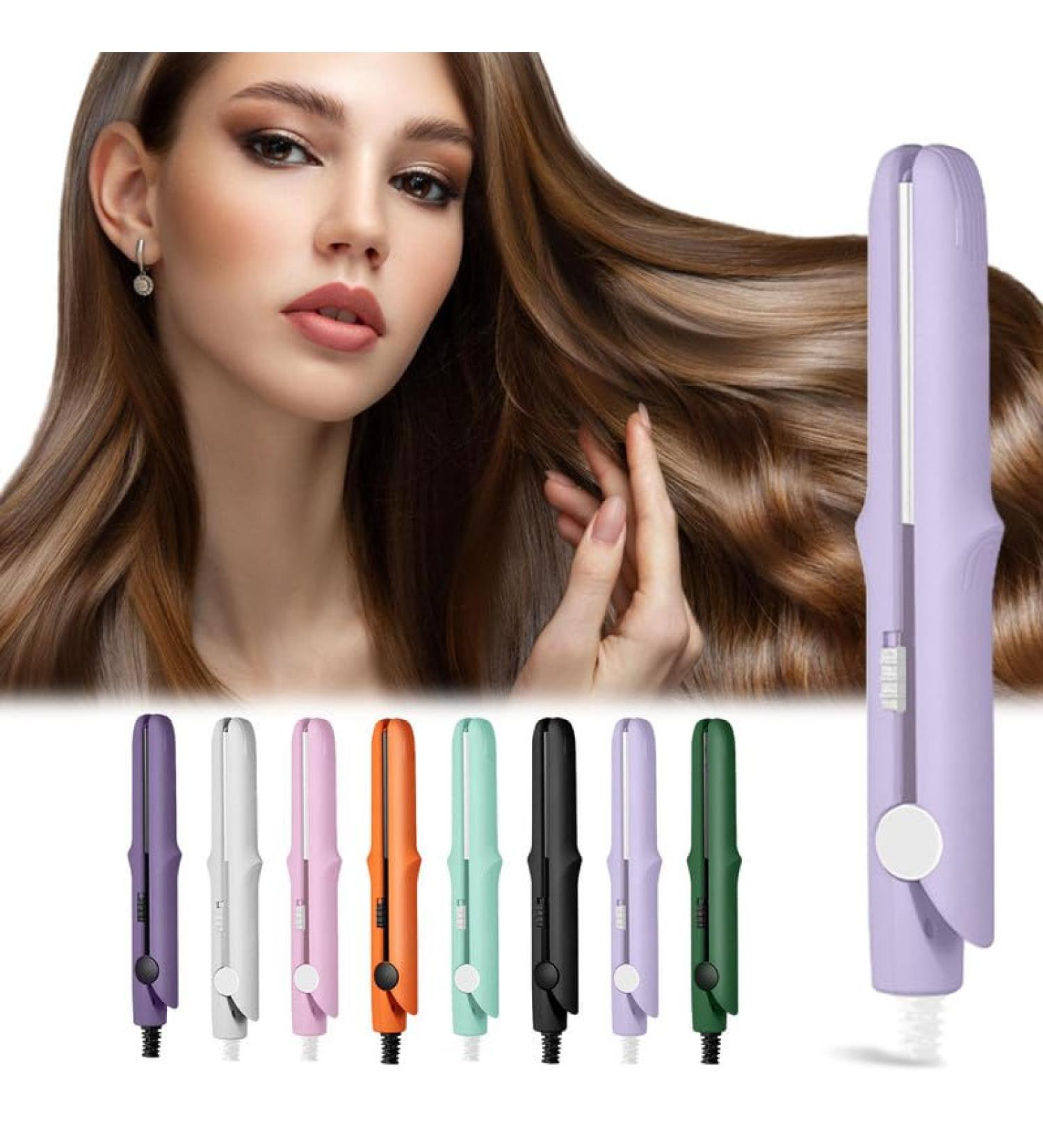 Upgraded 2-in-1 Mini Curling Wand & Flat Iron - Portable Hair Straightener for Short Hair | Long-Lasting Travel Curling Wand (Light Purple - Buy Online on GoSupps.com