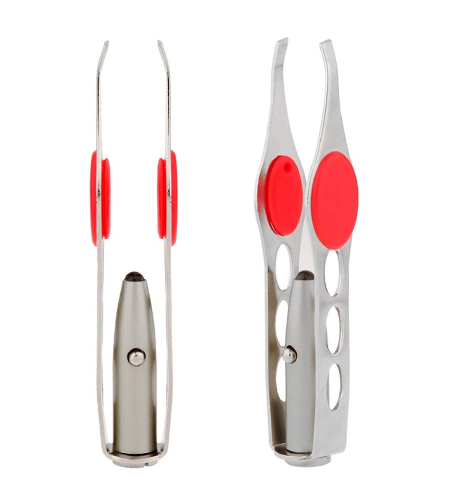 2pcs LED Eyebrow Tweezers - Stainless Steel Hair Removal Makeup Tools with LED Lighting - Buy Online on GoSupps.com