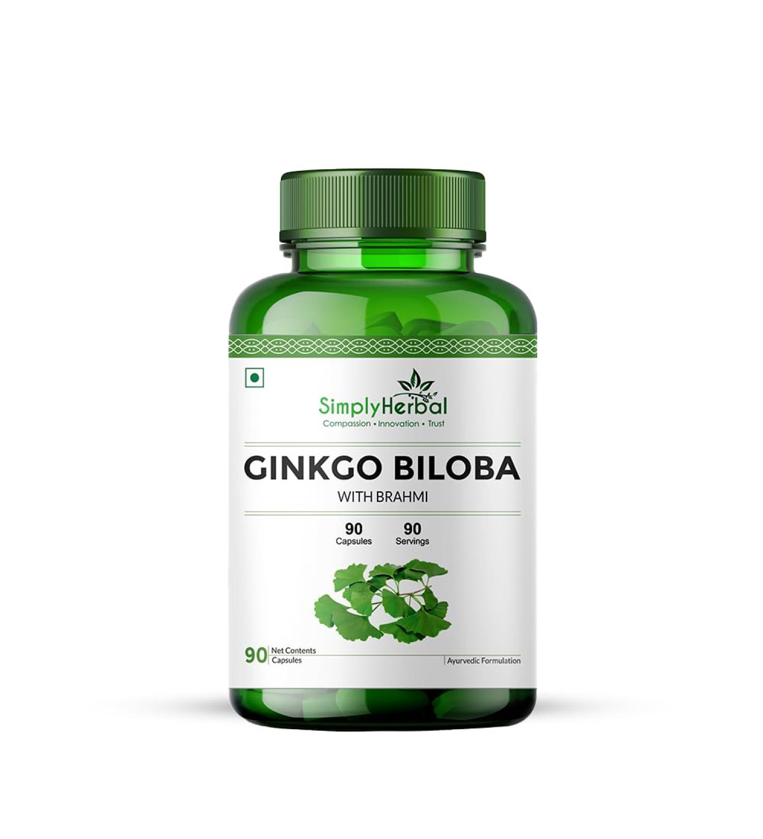 Simply Herbal Ginkgo Biloba 120mg with Bacopa Monnieri Extract Brahmi 380mg for Enhanced Focus Promotes Blood Circulation Supports Mental Clarity Memory and Learning 90 Capsules - Buy Online on GoSupps.com
