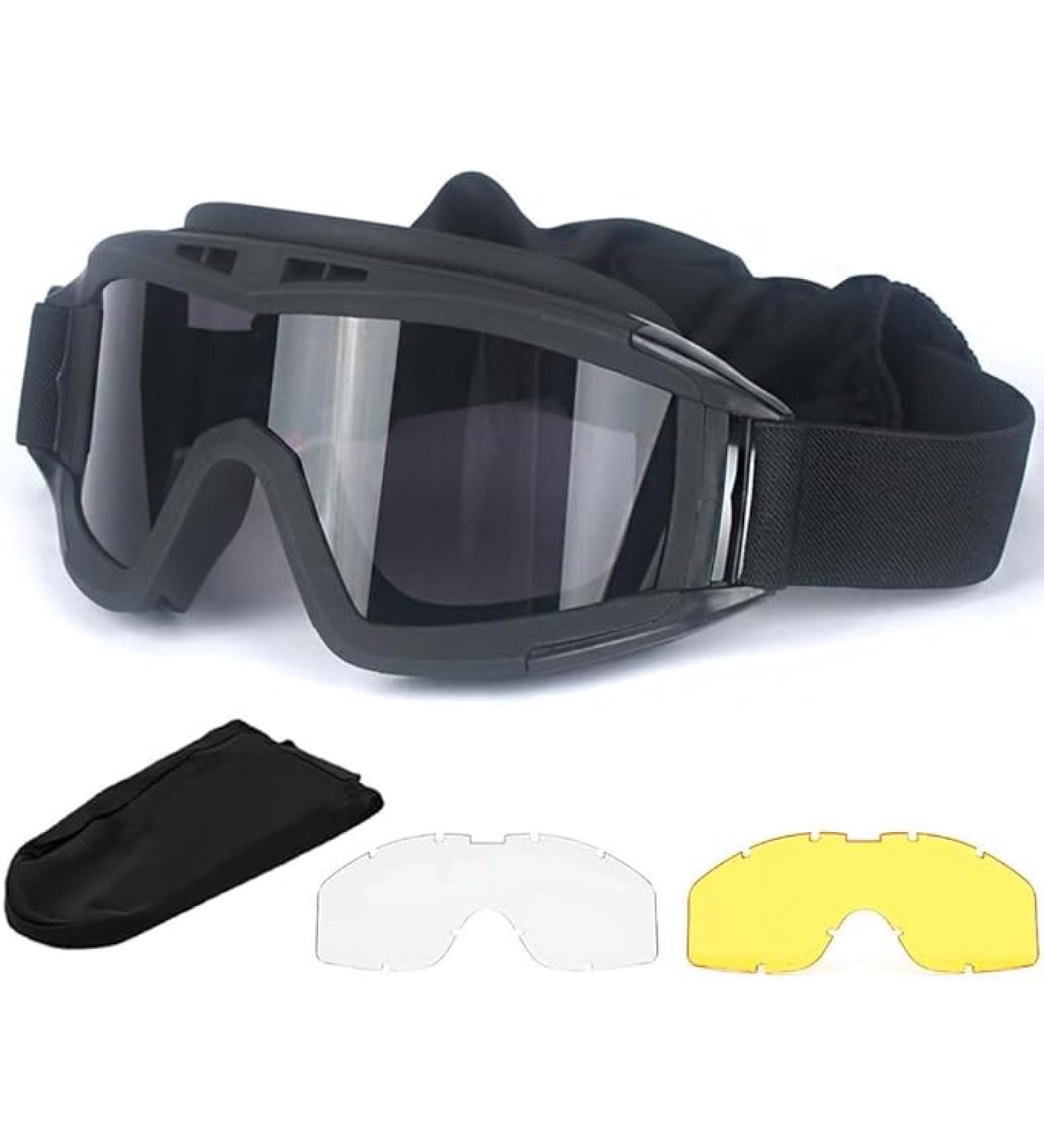 Tactical Airsoft Goggles Anti Fog Shooting Glasses Impact Resistant Safety Goggles with 3 Interchangable Lens - Buy Online on GoSupps.com