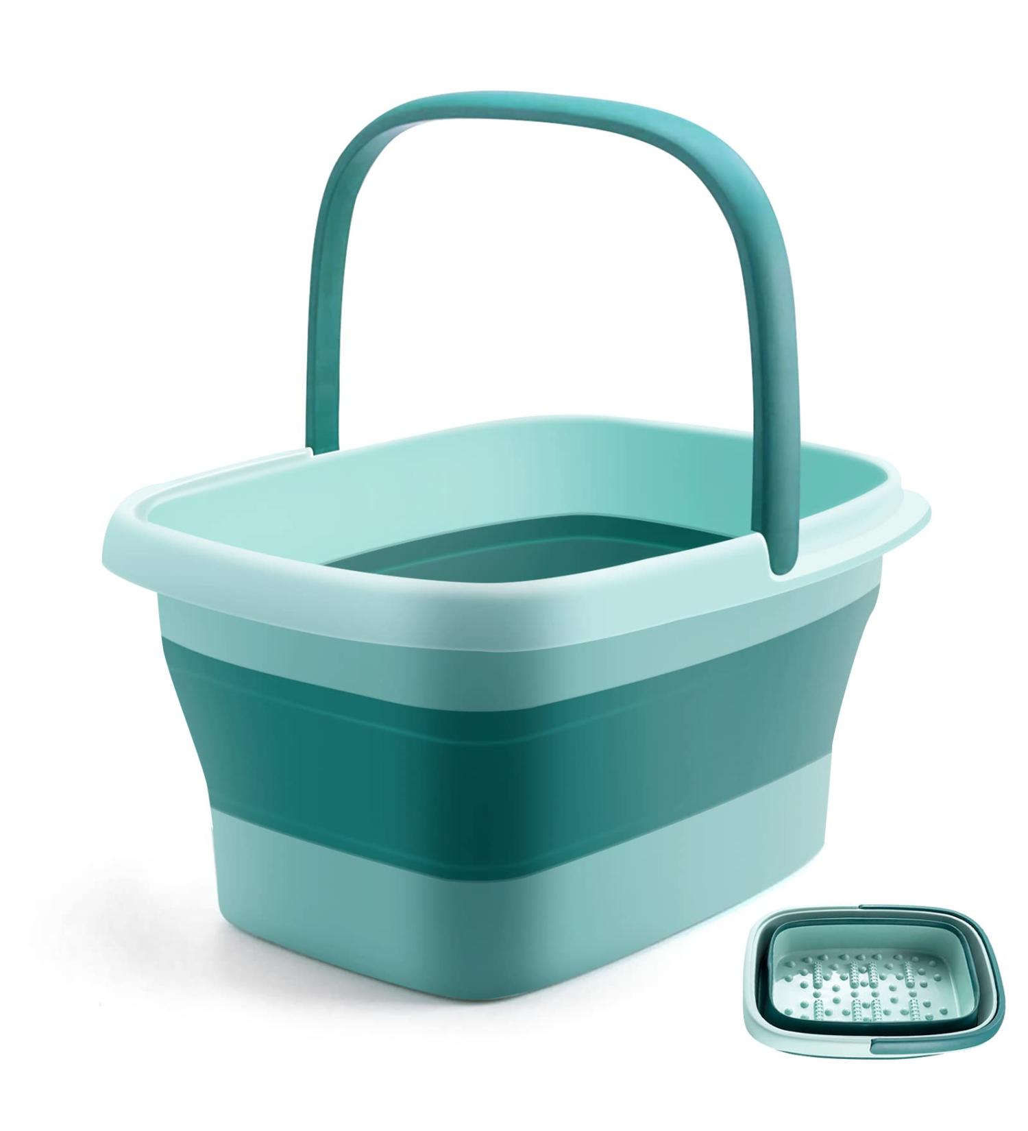 Collapsible 15L Foot Bath Basin with Handle | Portable Green Foot Soak Tub | Durable Plastic Foot Bucket for Massage - Buy Online on GoSupps.com