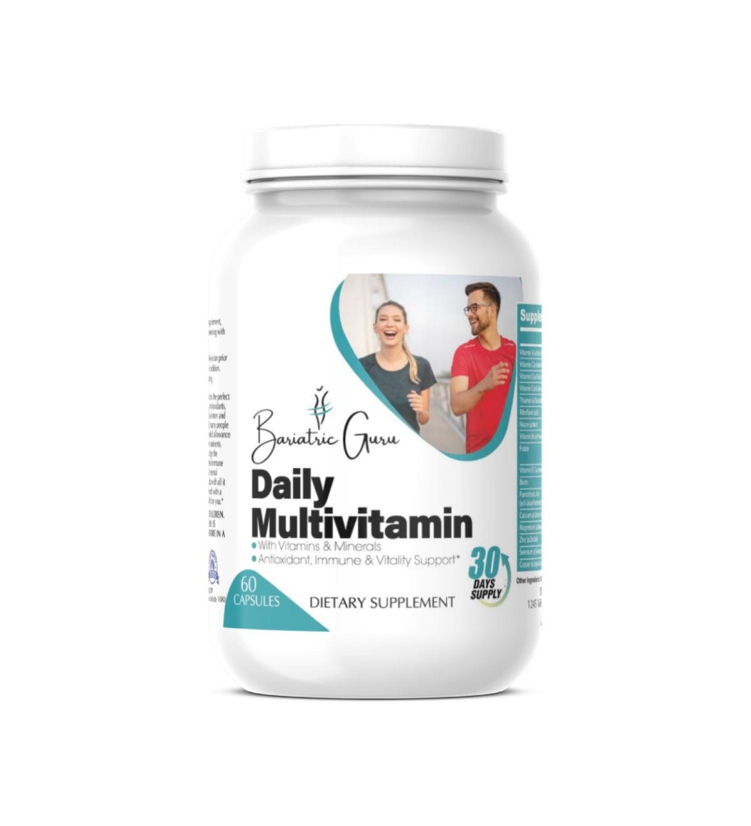 Bariatric Guru Daily Multivitamin Complete Vitamins & Minerals with Vitamin A C D E B12 Biotin Folate Calcium Magnesium Zinc Selenium Chromium & More 60 Capsules (30 Servings)