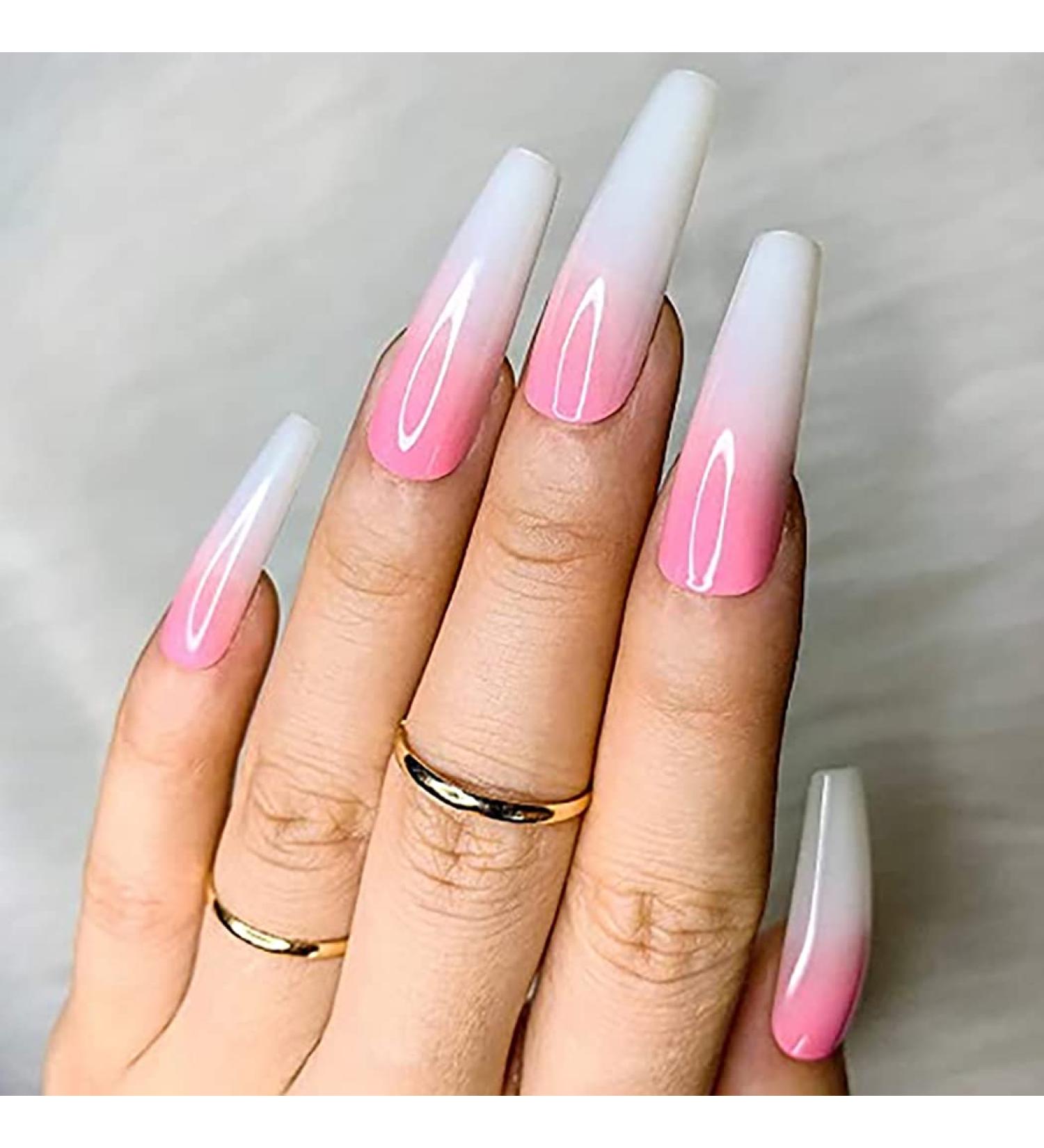Brishow Pink Long Gradient Press-On Ballerina Nails - 24 Pieces of Artificial Acrylic Nails for Women & Girls - Buy Online on GoSupps.com
