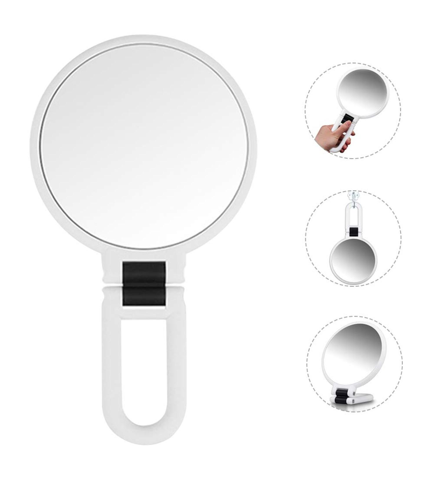 Double Sided 5X/1X Magnifying Hand Held Makeup Mirror - Compact Cosmetic Vanity Mirror for Girls Ladies - White - Buy Online on GoSupps.com
